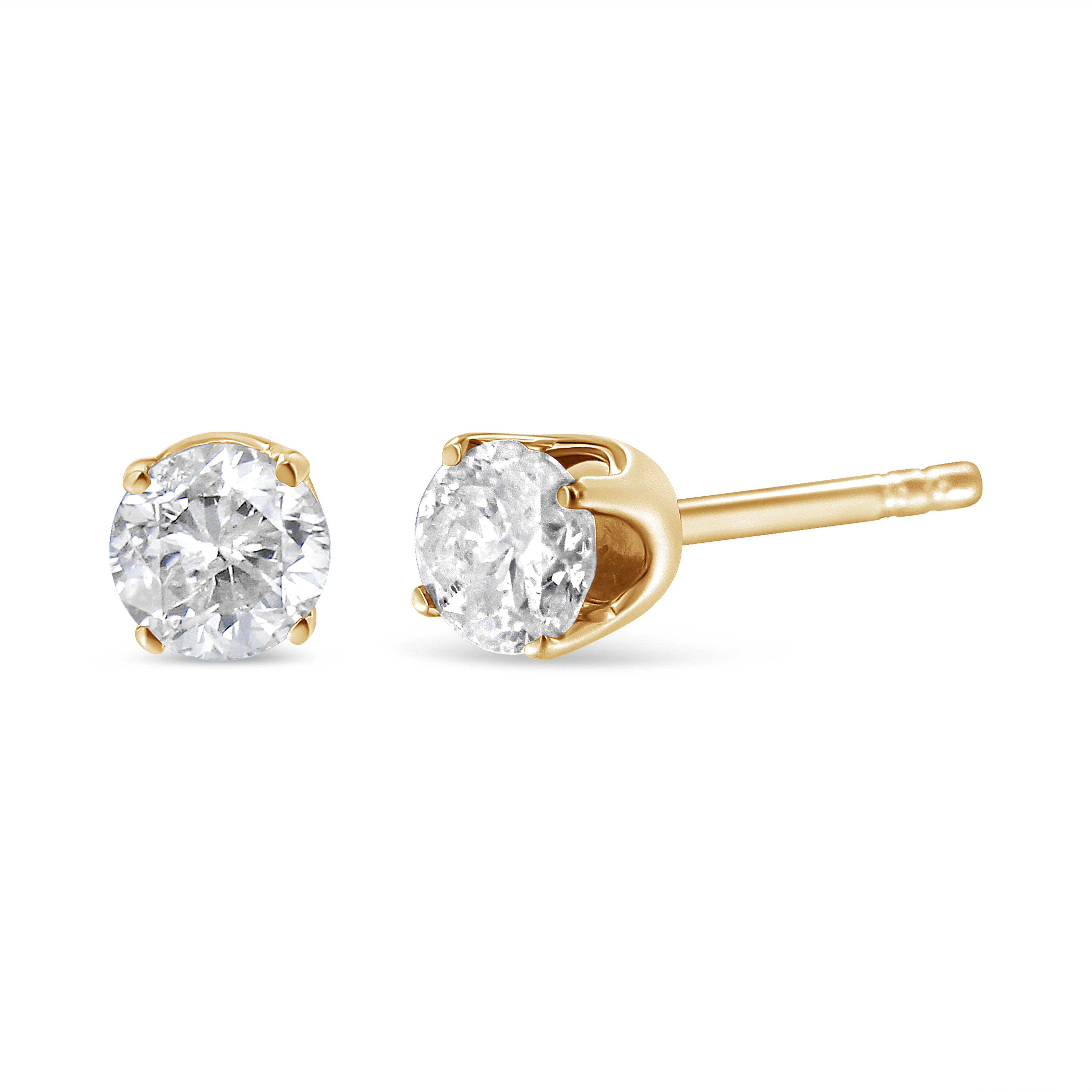 10K Yellow Gold 1/10 Cttw Round Brilliant-Cut Diamond Classic 4-Prong Stud Earrings (K-L Color, I1-I2 Clarity)