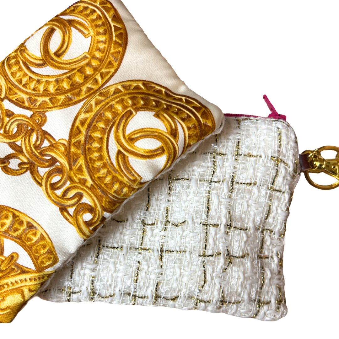 CC Logo Gold Coins Vintage Silk Scarf Coffee Run Keychain Bag