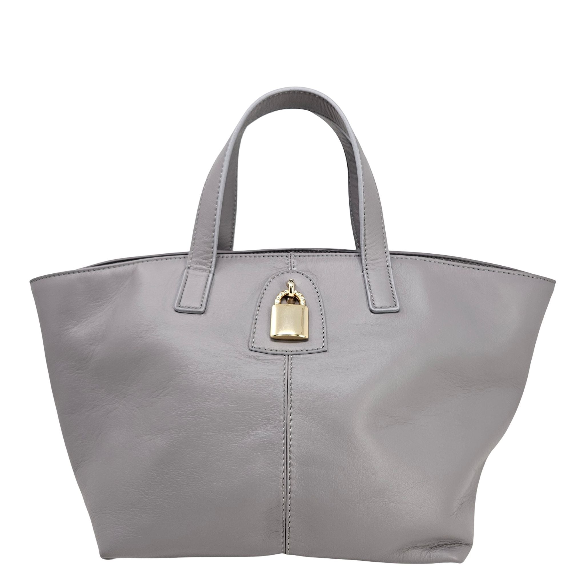 Madison Maison x Joan Hornig Light Grey Leather Lock Tote Bag