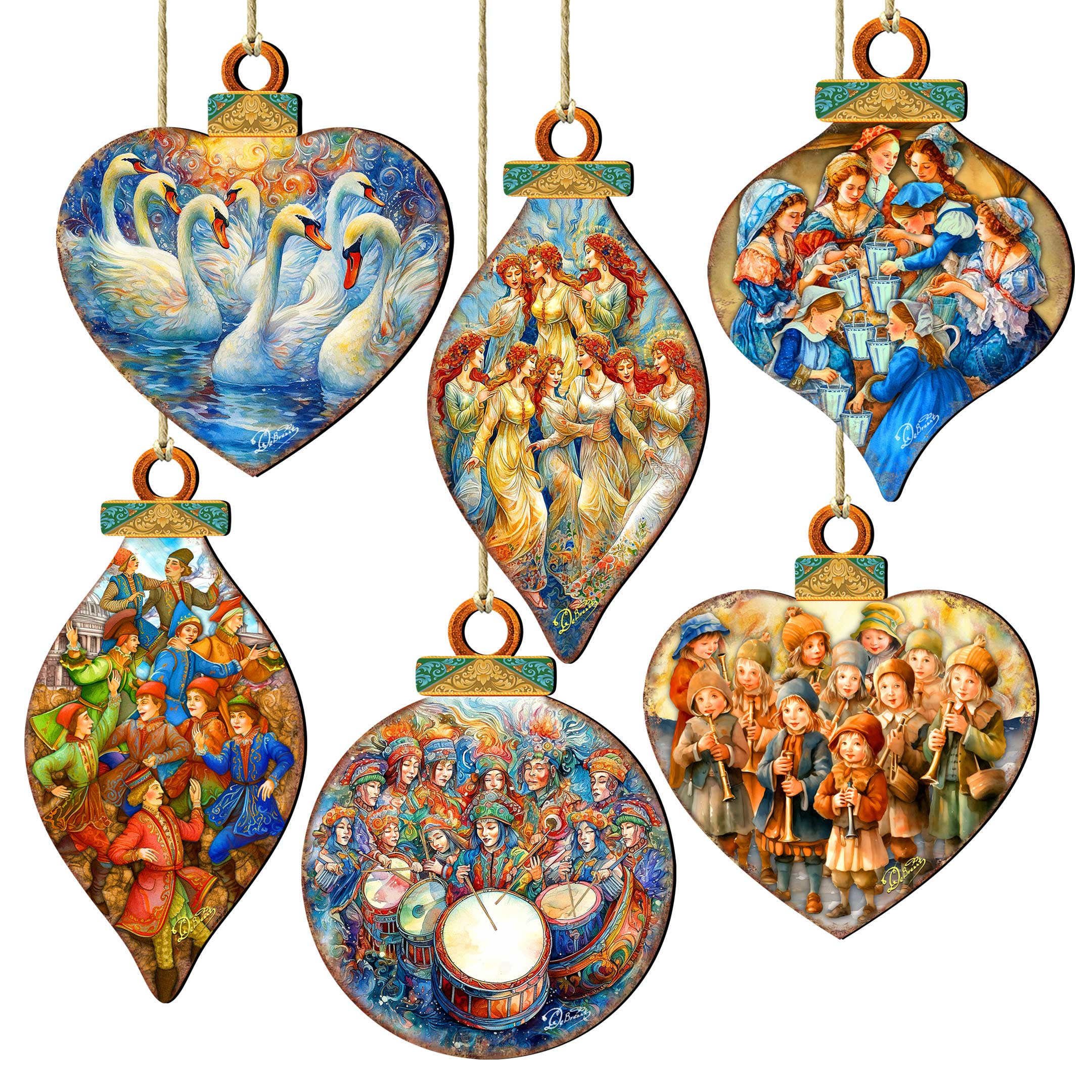 Twelve Days of Christmas Wooden Ornaments Set of 12 by G. DeBrekht - Christmas Decor 12 Days of Christmas - 8610102-S12