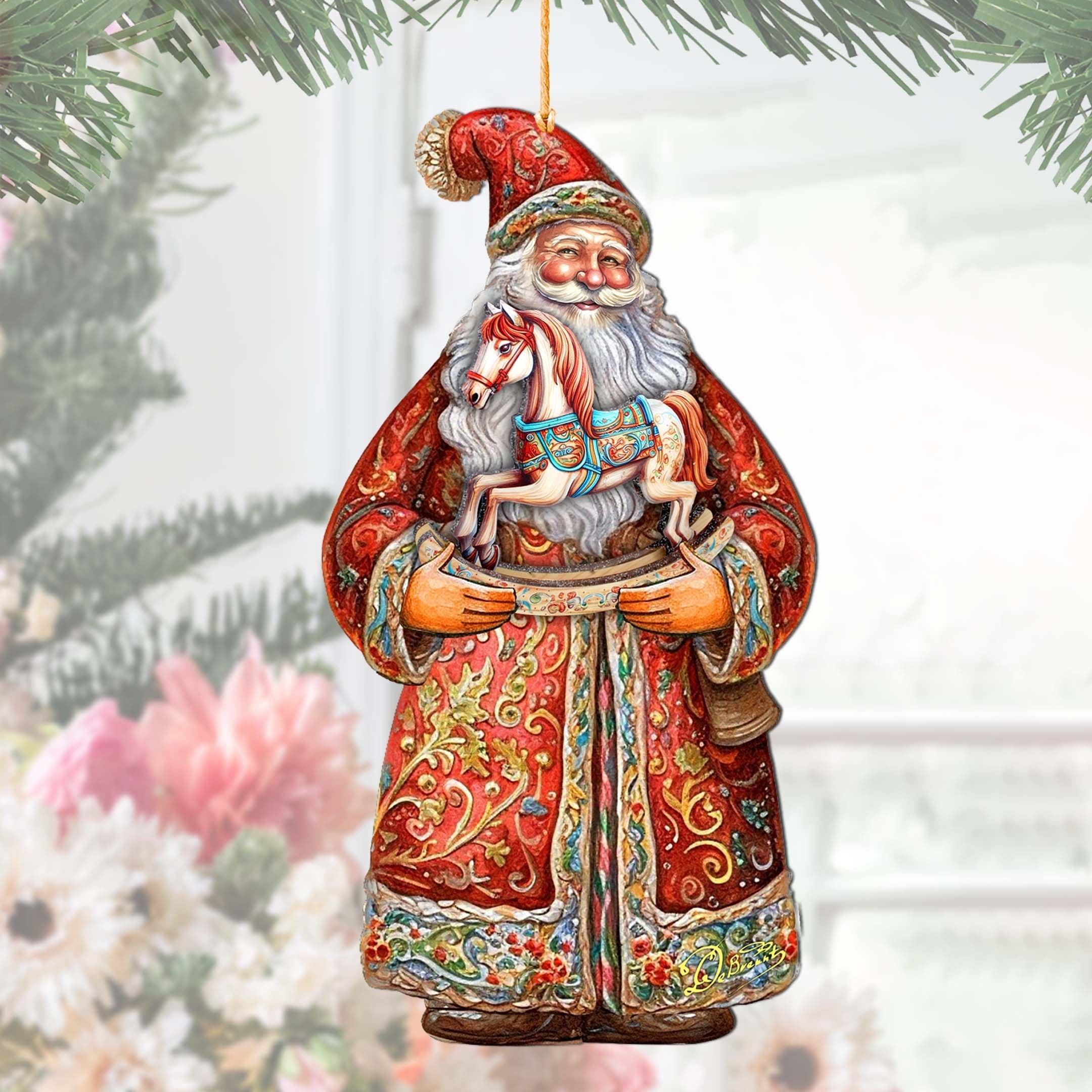 Santa's Nostalgic Rocking Horse Wooden Ornaments by G. Debrekht - Christmas Santa Snowman Decor - 8691414