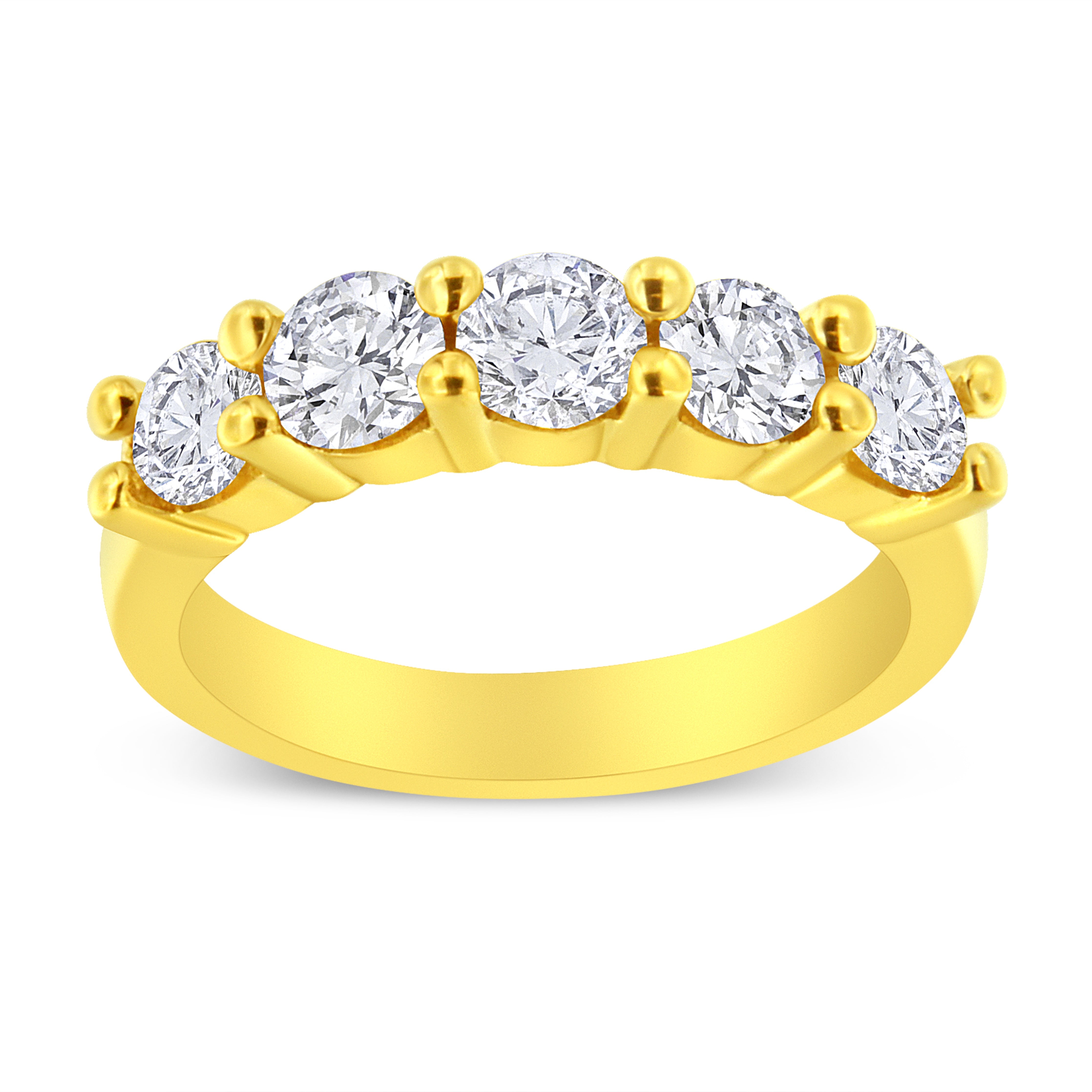 14K Yellow Gold Plated .925 Sterling Silver 1 1/2 Cttw Shared Prong Set Brilliant Round-Cut Diamond Anniversary Or Wedding Band Ring (K-L Color, Si2-I1 Clarity) - Size 6