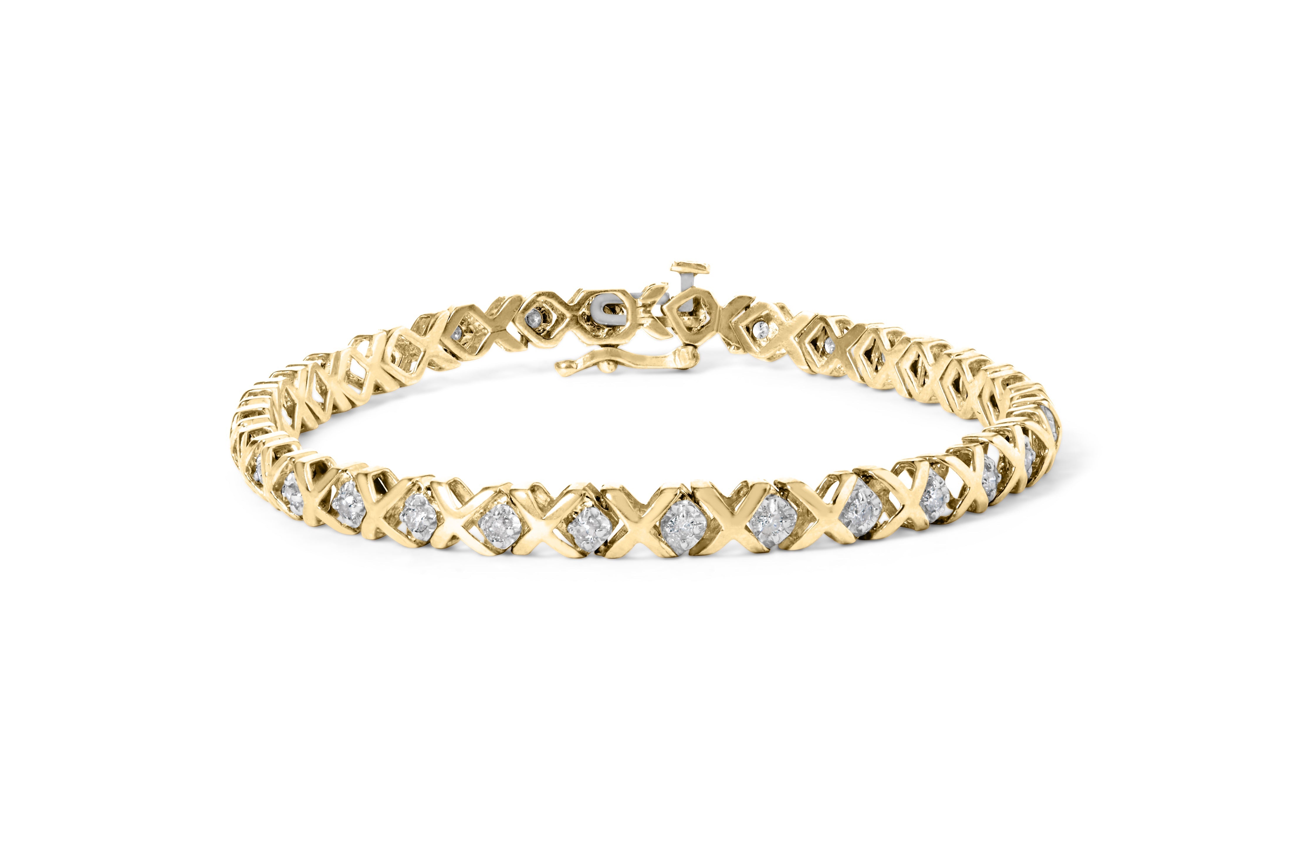 10K Yellow Gold 1.0 Cttw Round Brilliant Diamond Miracle Set X-Link 7" Tennis Bracelet With Box Clasp (H-I Color, Si1-Si2 Clarity)