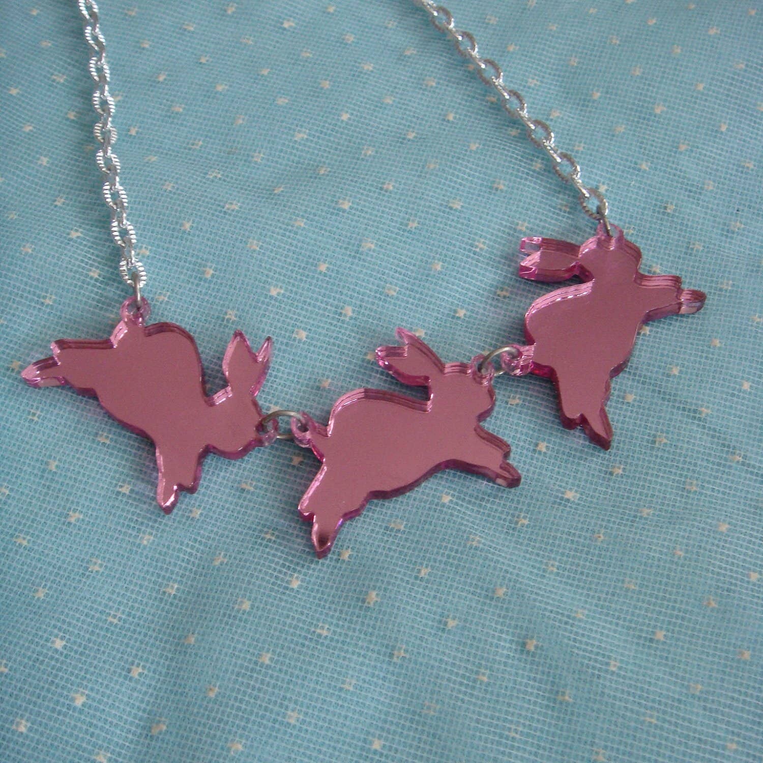 Mirror Bouncing Bunnies Bunny Rabbit Statement Necklace