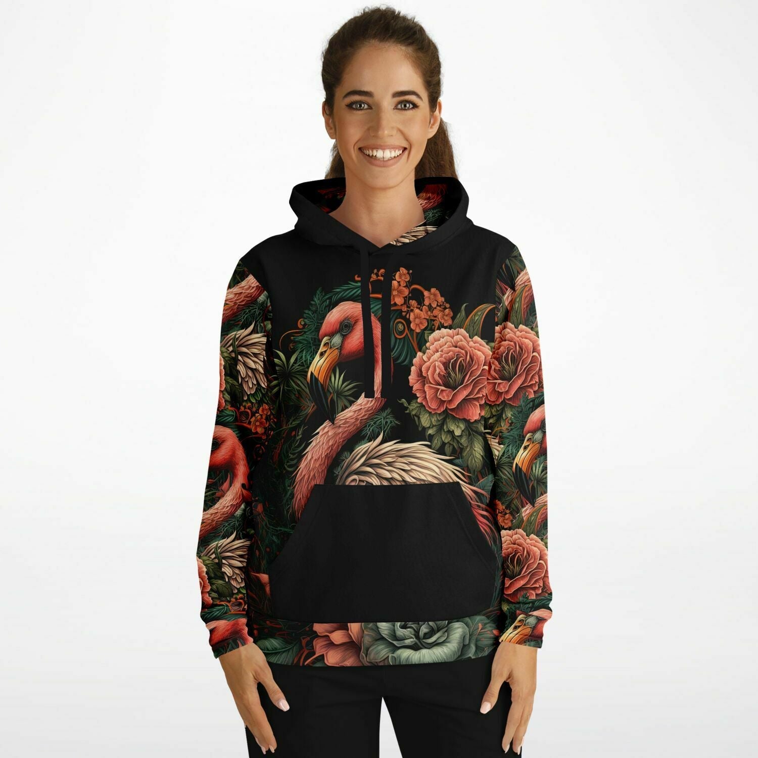 Flamingo Black Elegant Floral Hoodie