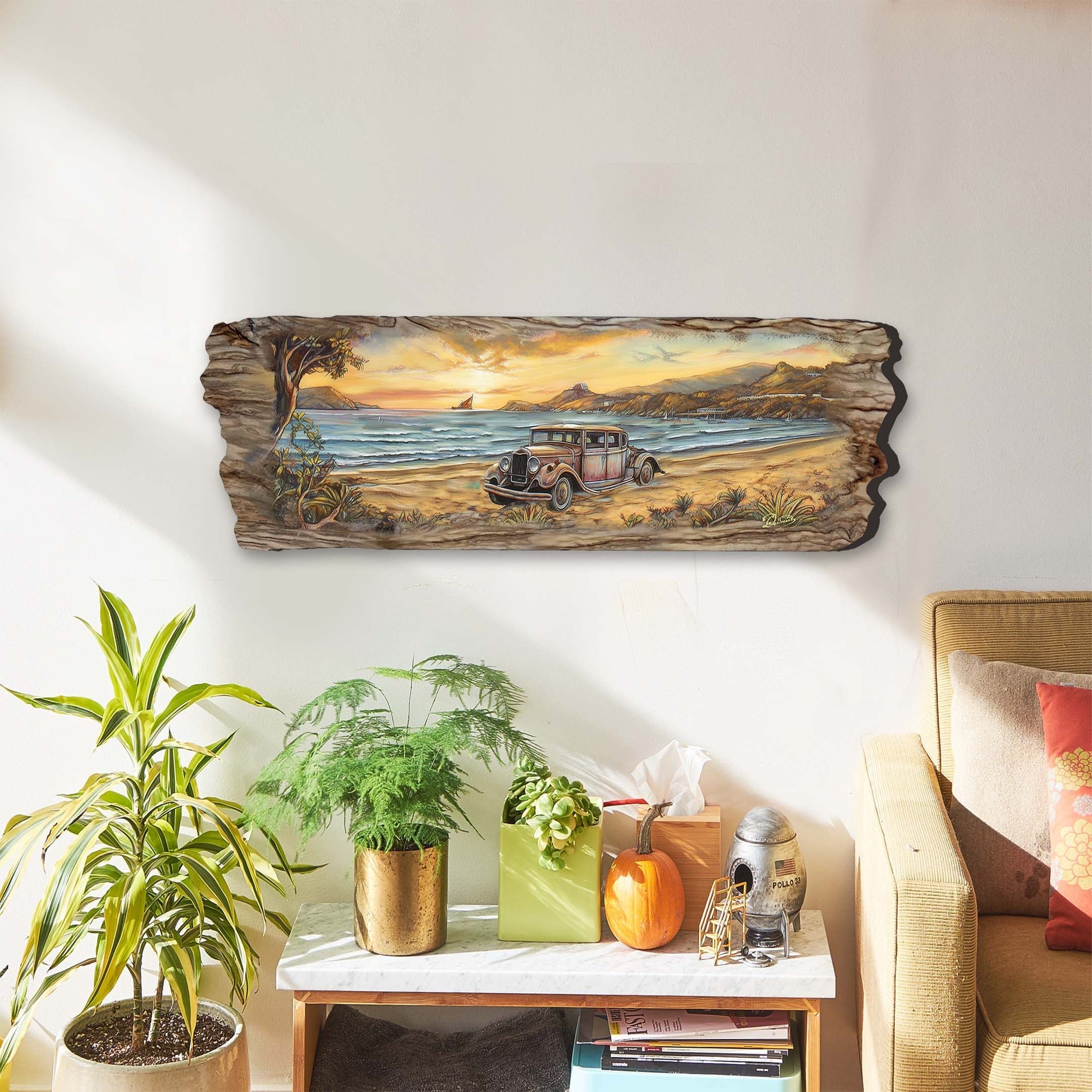 Vintage Car at the Beach Wooden Wall Art by G. DeBrekht Coastal Decor - 8491102W