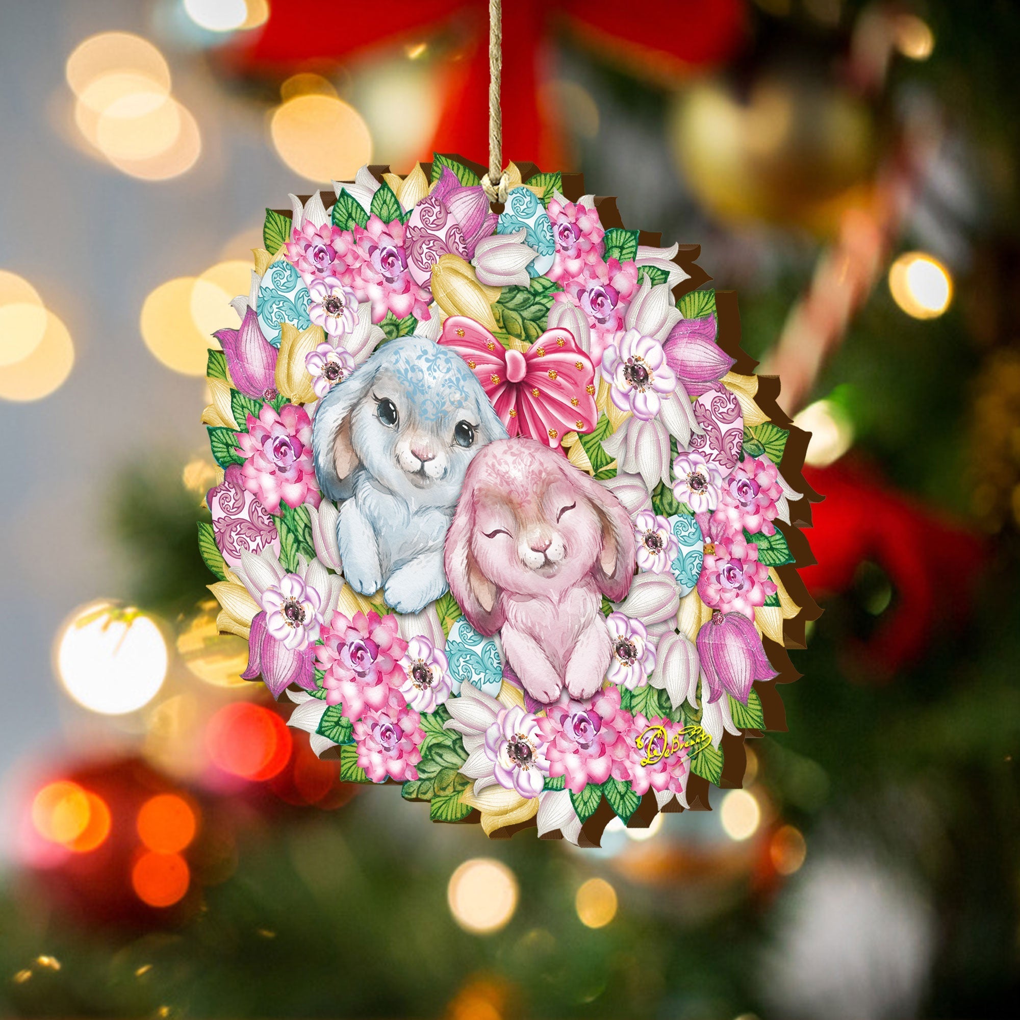 Bunny Love Wreath Wooden Ornaments by G.DeBrekht - Easter Spring Decor - 8185301-4