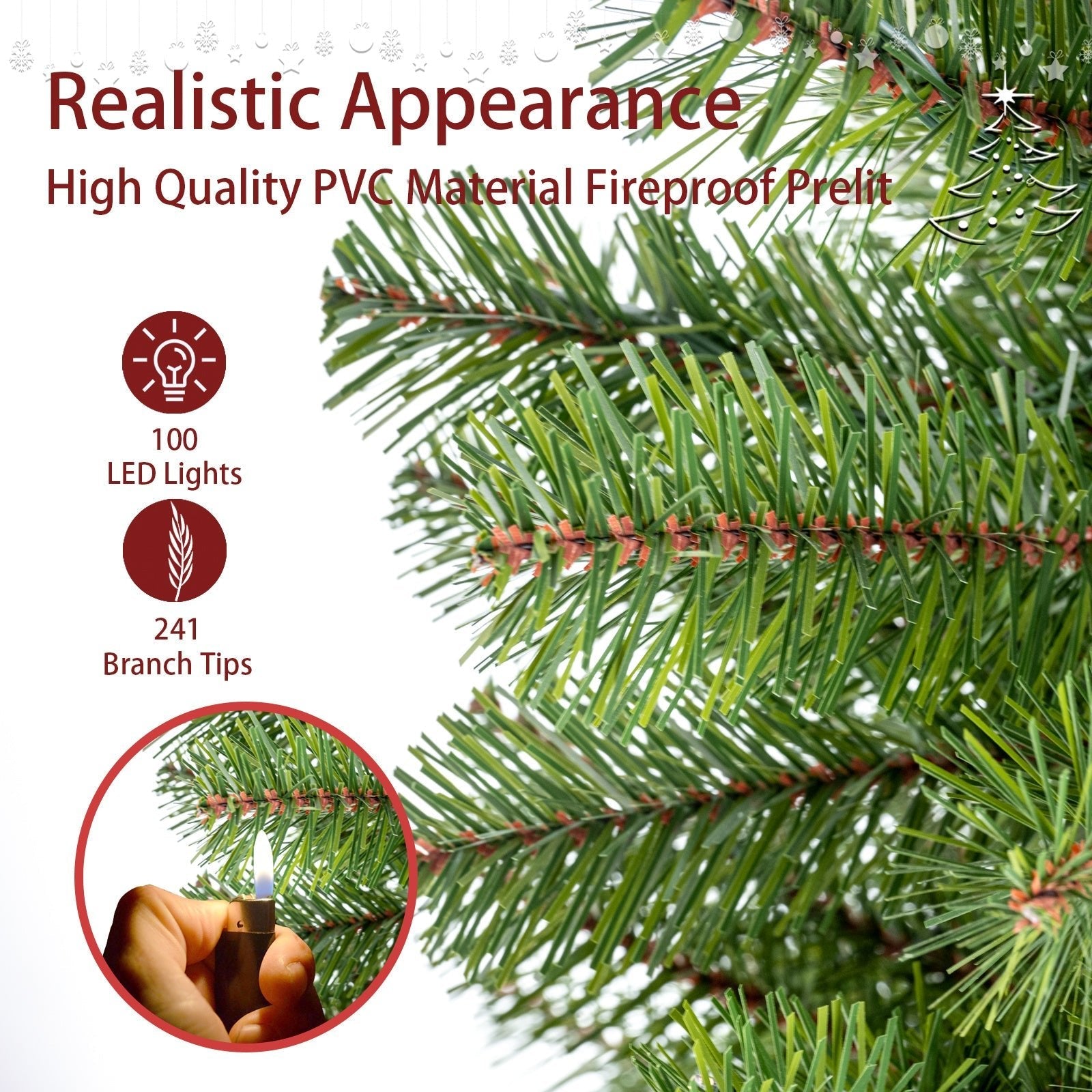 4ft Artificial Christmas Tree Prelit with Stand,100 Warm White LED Lights,Realistic 241 Branch Tips PVC Green Norwood Spruce Tree Easy Assembly for Indoor,Home