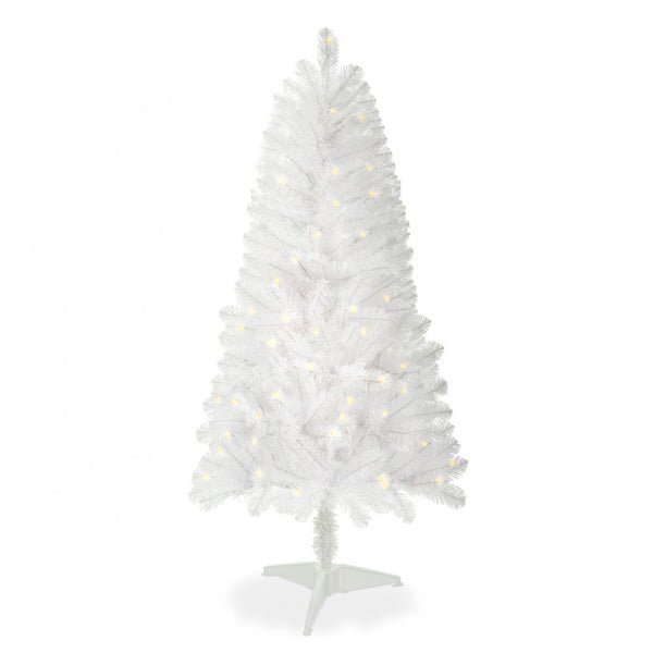 4ft White Artificial Christmas Tree Prelit With Stand ,100 Warm White Led Lights, Realistic 241 Branch Tips PVC White Norwood Spruce Tree Easy Assembly For Indoor, Home
