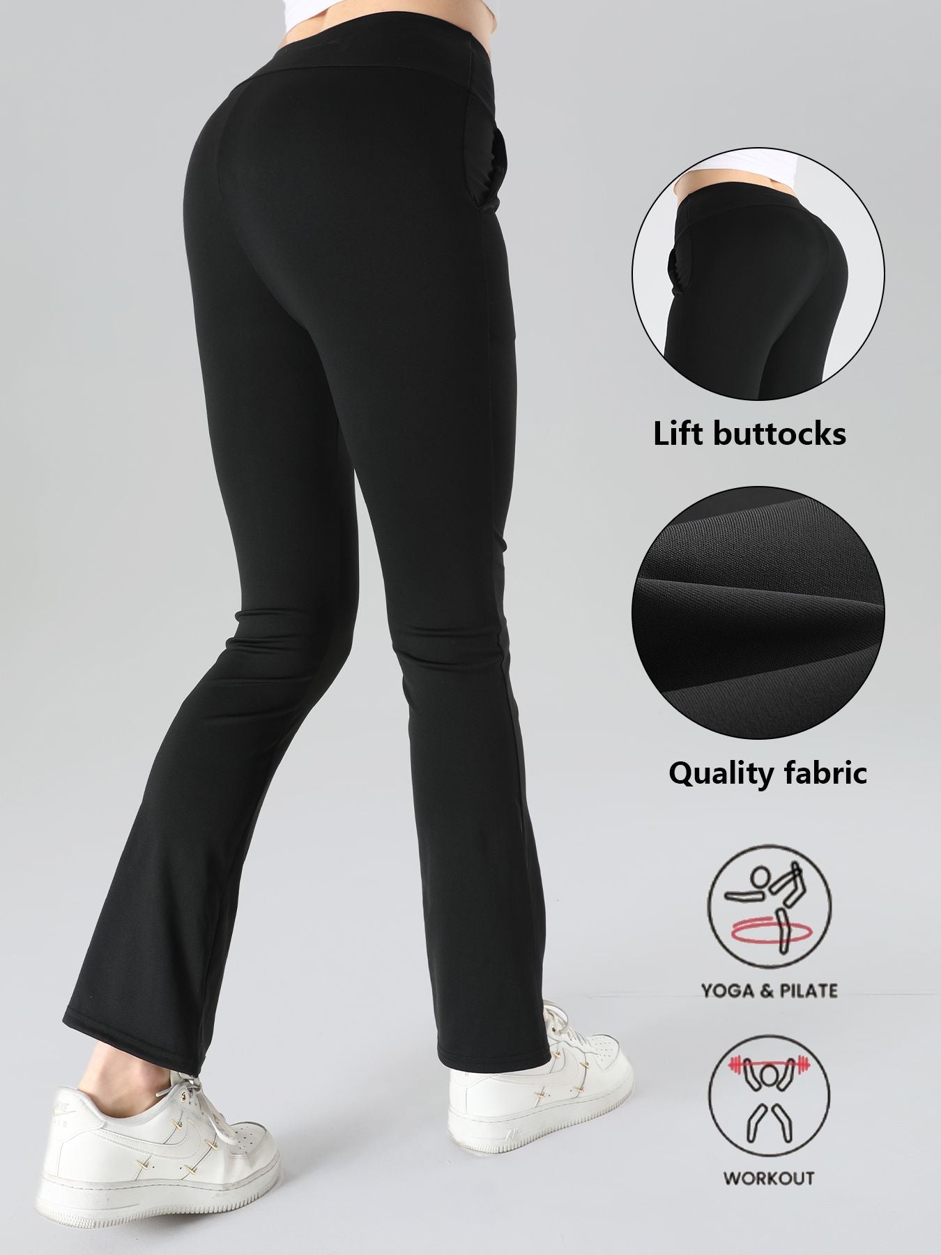 4pcs High-Waisted Flare Sharkskin Leggings – Slim Fit, Lightweight & Sculpting Yoga Pants