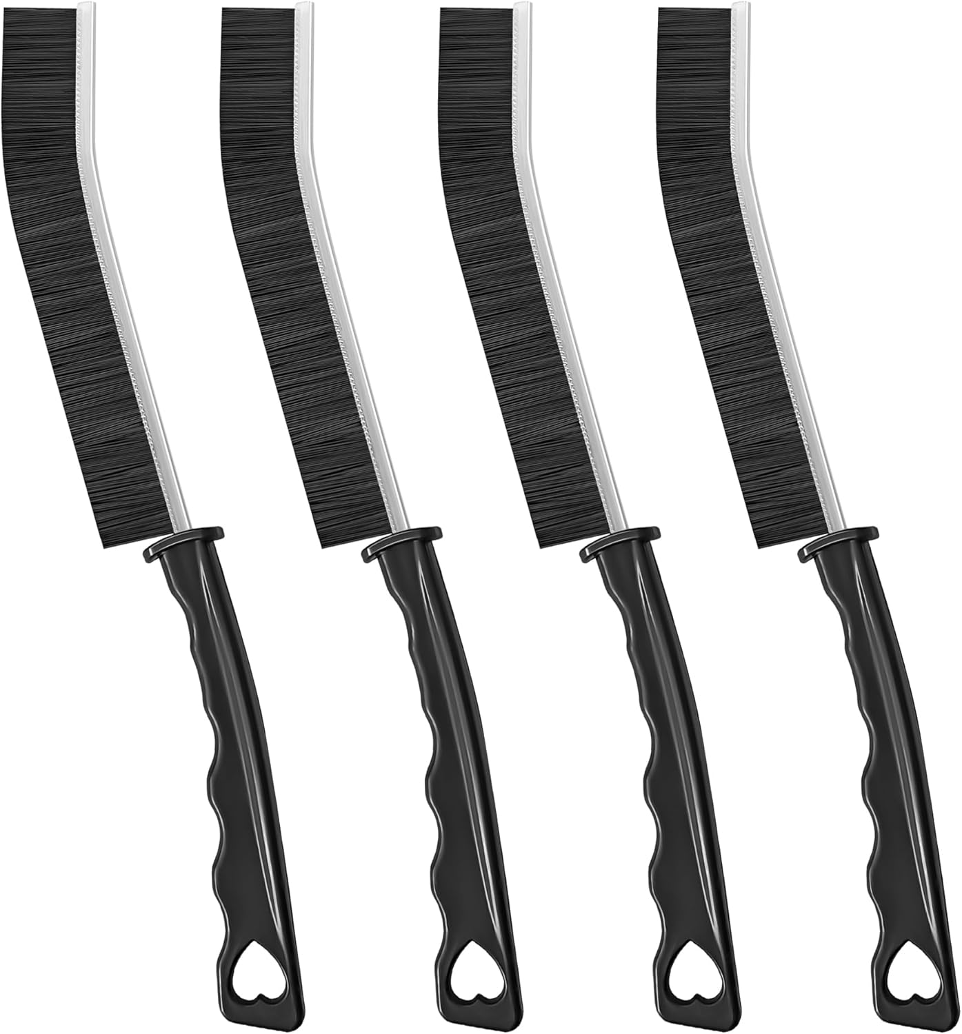 4TH Multi-Purpose Hard Bristle Crevice Cleaning Brush -Deep Reach Gap Cleaning Tool for Household Use -Versatile, Durable, Thin Brush to Clean Tight Spaces -4 Pcs, Black