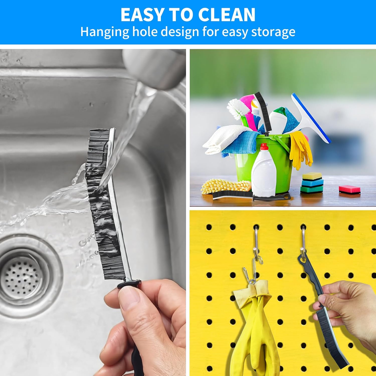 4TH Multi-Purpose Hard Bristle Crevice Cleaning Brush -Deep Reach Gap Cleaning Tool for Household Use -Versatile, Durable, Thin Brush to Clean Tight Spaces -4 Pcs, Black