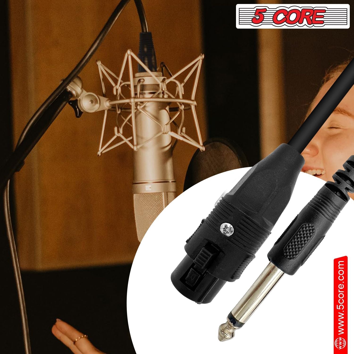 5 Core 10 Pieces Female XLR to 1/4 Inch (6.35mm) TS Mono Jack Microphone Cable, Unbalanced 3 Pin XLR Female to Quarter inch TS Plug Mic Cord for Dynamic Microphone - Mic Cord 10PCS
