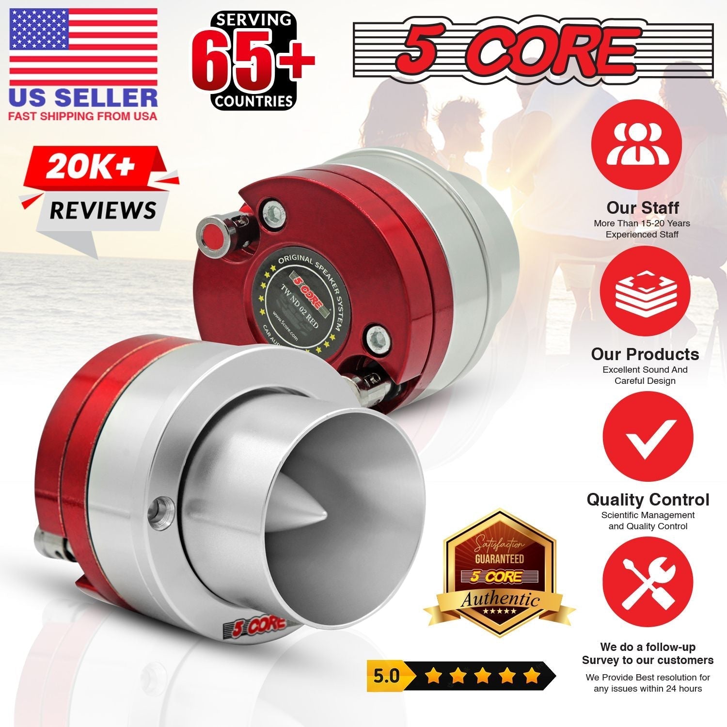 5 Core 3.5 Inch Tweeters 60W Max 30W RMS 25.4mm Voice Coil Super Tweeter Car Audio - TW ND 02 RED