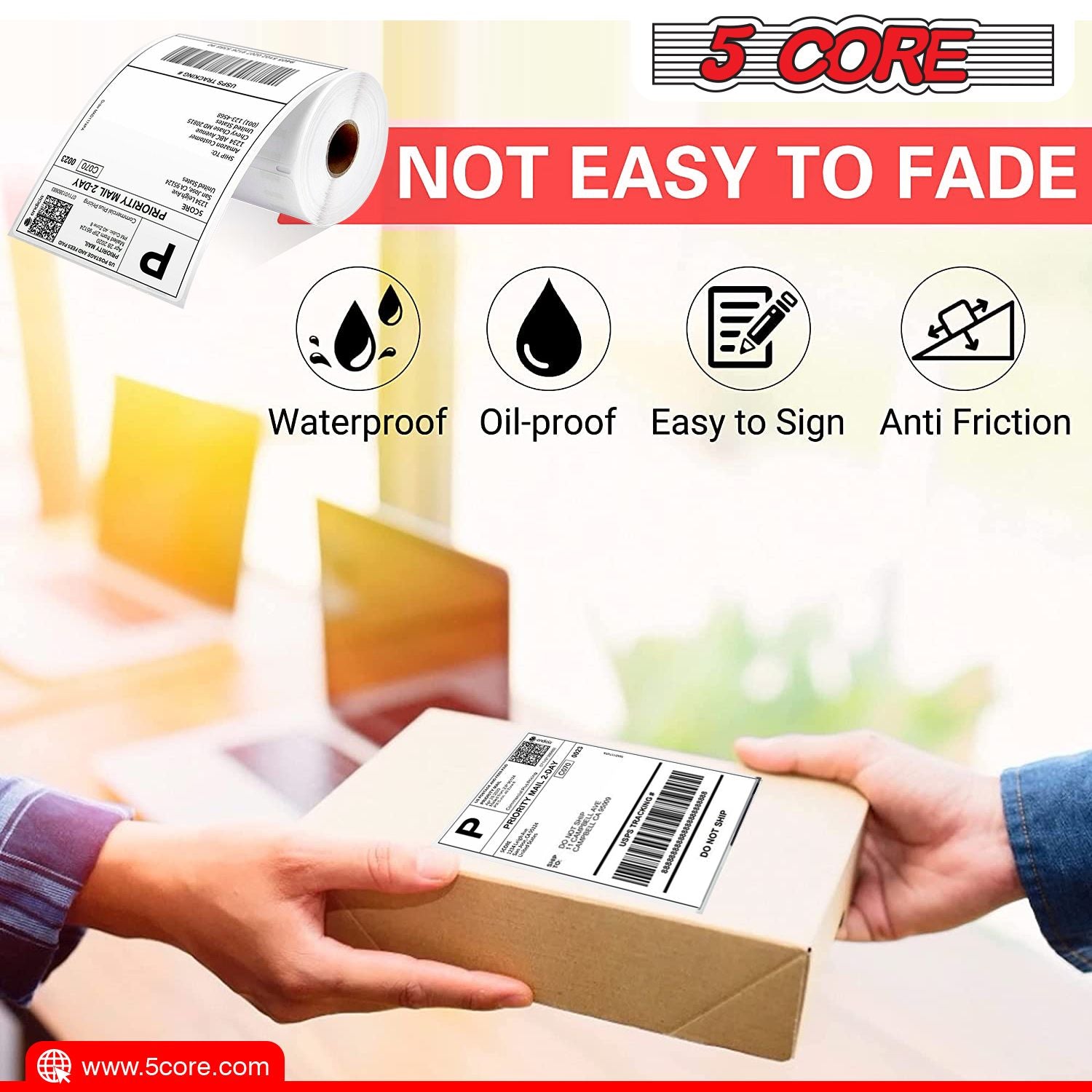 5 Core 4"x6" Direct Thermal Shipping Label 16Pk 4x6 Roll Direct 250/paper Sticker/Perforated White Mailing Labels, Commercial Grade, Premium Adhesive, Works w Most Thermal Printers- DTL 16PK