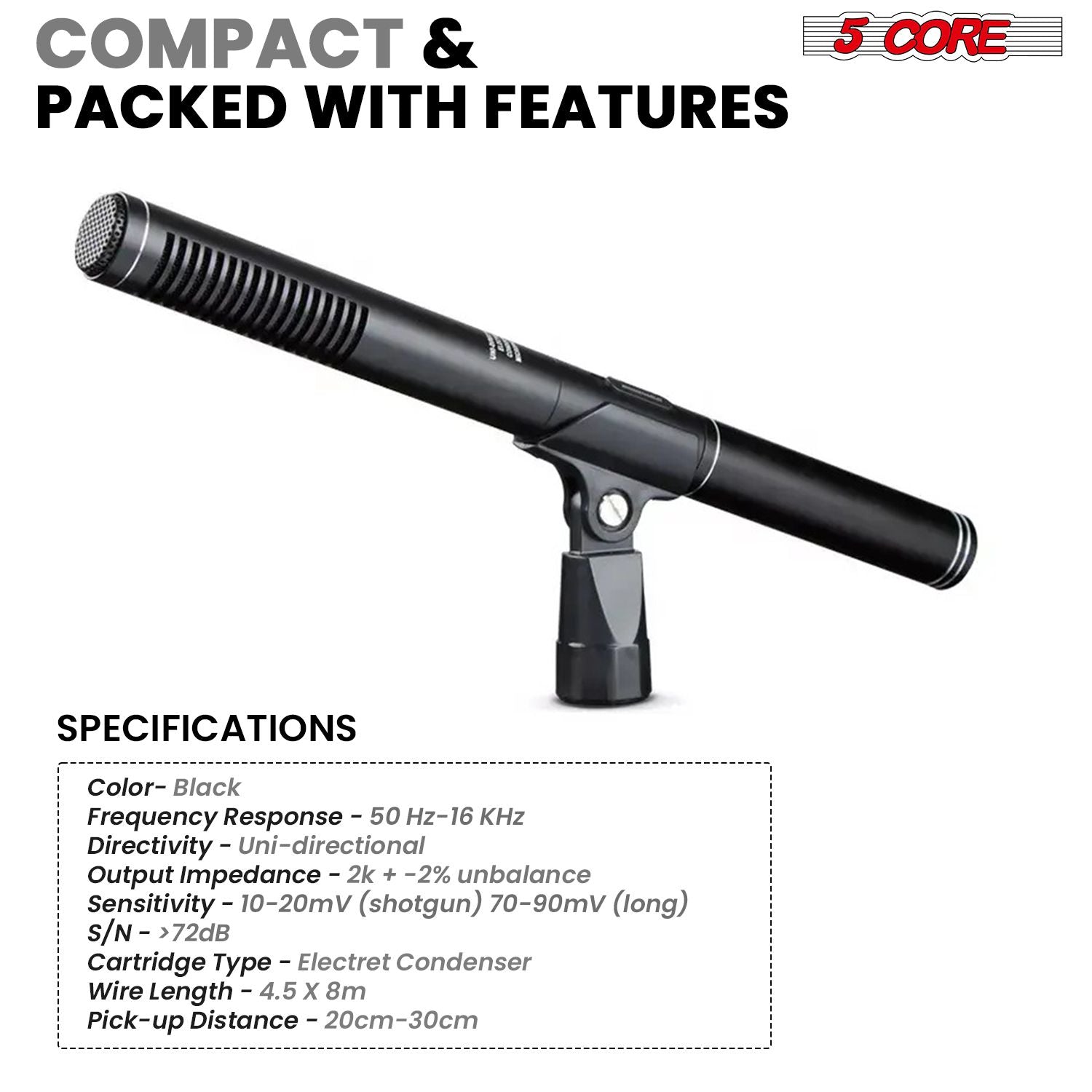 5 Core Boom Mic Professional Shotgun Microphone for Camera XLR Electret Condenser Interview Microfono for Reporter Video, Interview, Vlogging, Broadcast Mic - IM 320