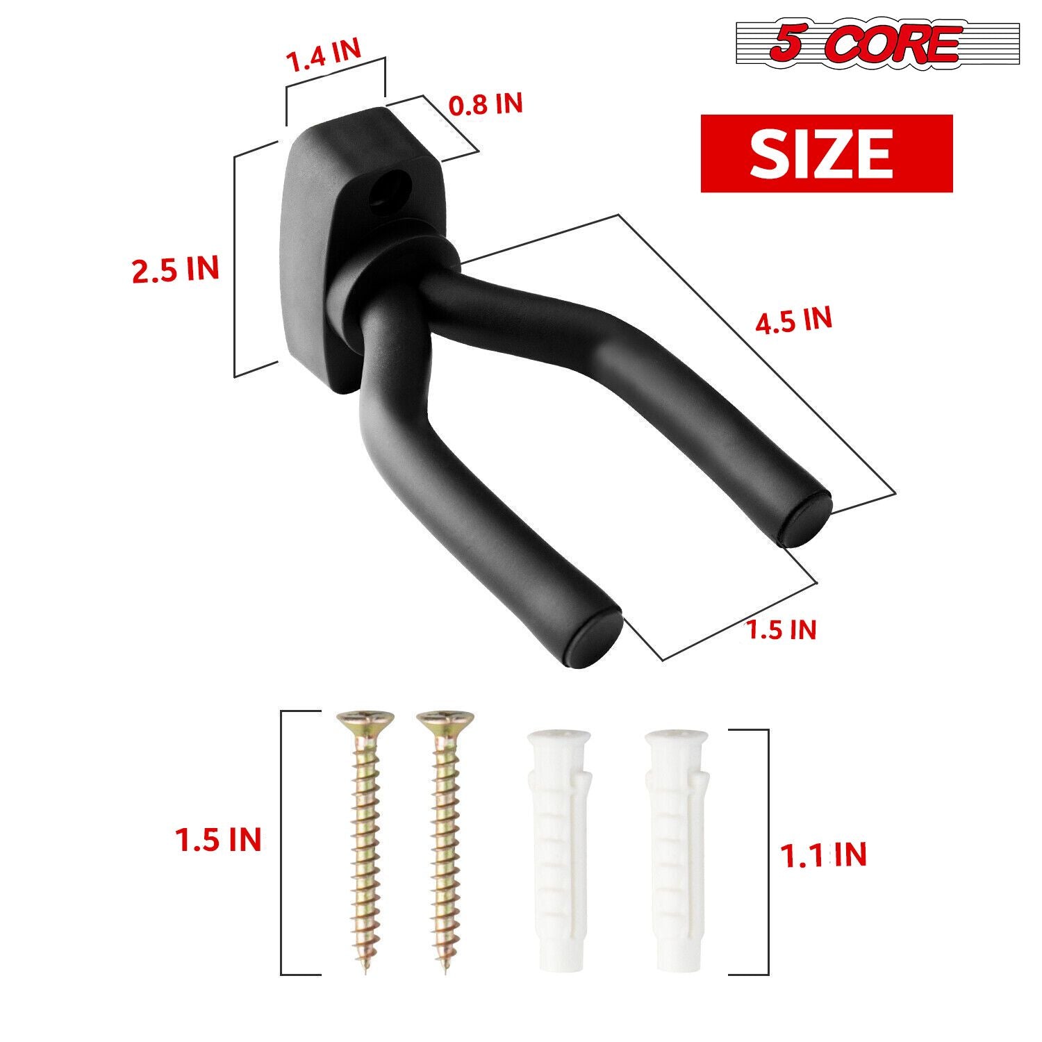 5 CORE Guitar Wall Mount Hanger Hook for Acoustic Classical Electric Bass Guitars - GH IRON 2PCS