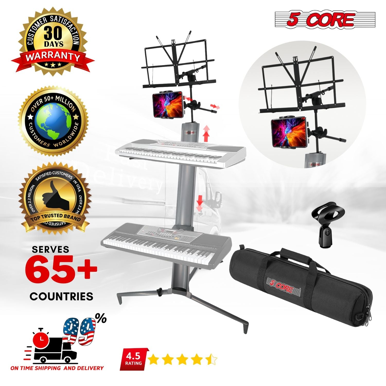 5 Core Keyboard Stand 2 Tier Aluminum Classic Adjustable Electric Piano Sturdy Holder SILVER - KS C 2TD SLV AL