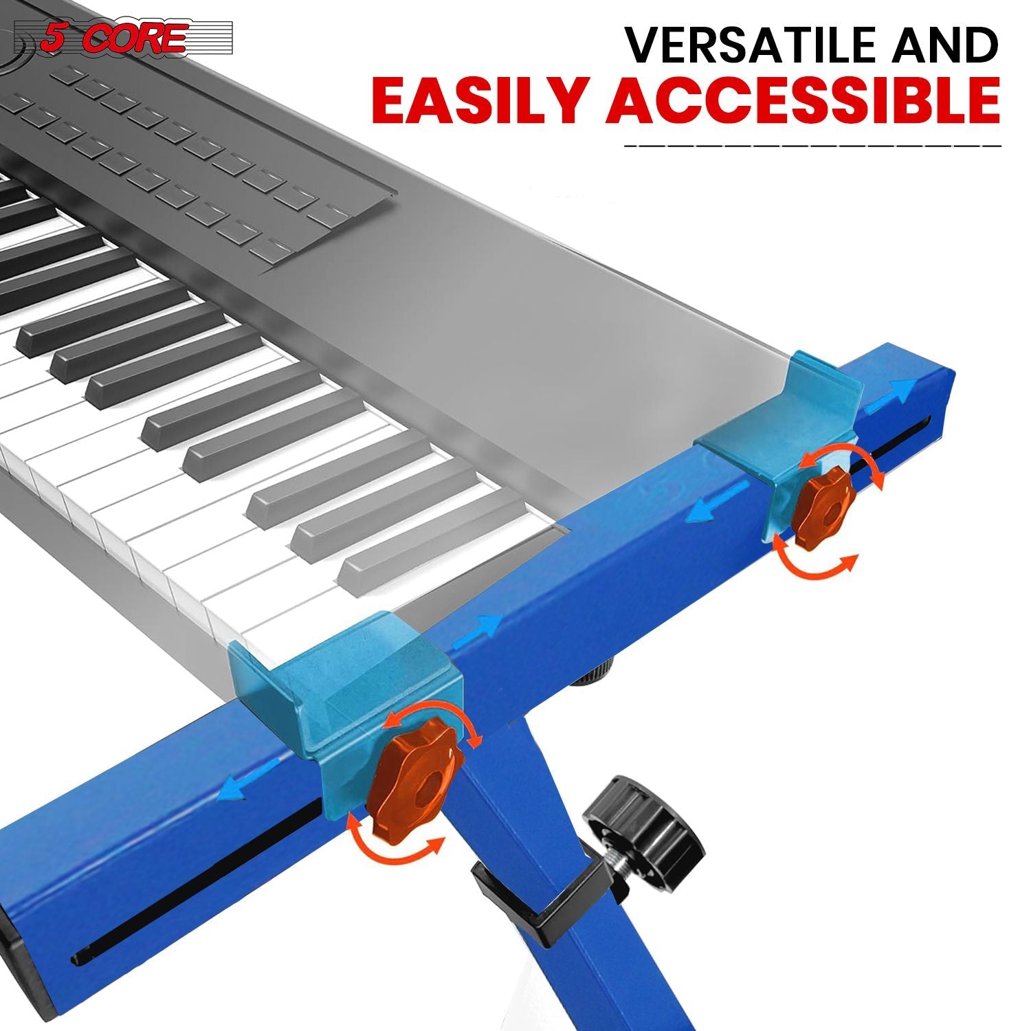 5 CORE Keyboard Stand Riser Z Style Height Width Adjustable Portable Heavy Duty Music Stands Holder for Kids and Adults Fits 54 to 88 Key Electric Pianos - KS Z1 BLU HD
