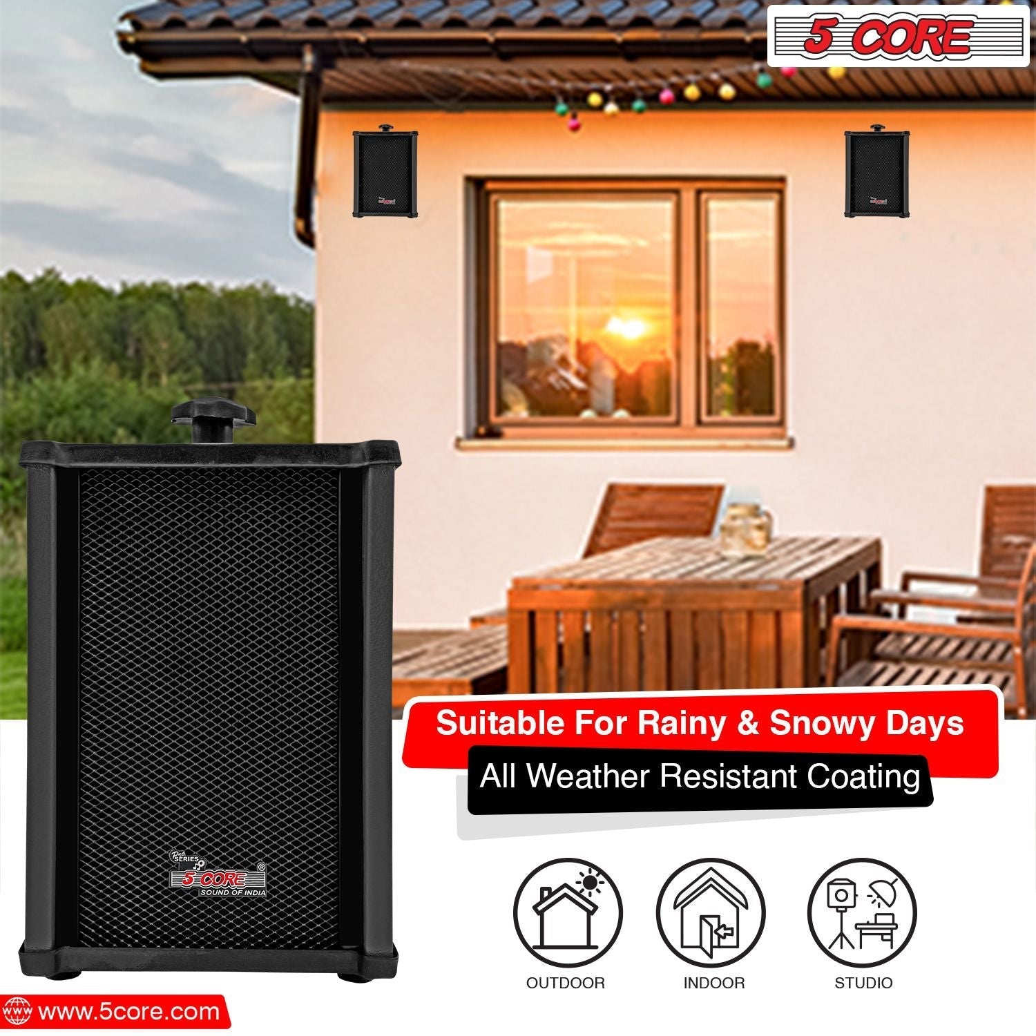 5 CORE Outdoor Speakers Pair Stereo in Wall Speaker 100W Peak Passive Mount Wired Waterproof Patio House Garage Indoor Exterior Audio System Bocinas para Casa - 10T G 2PCS