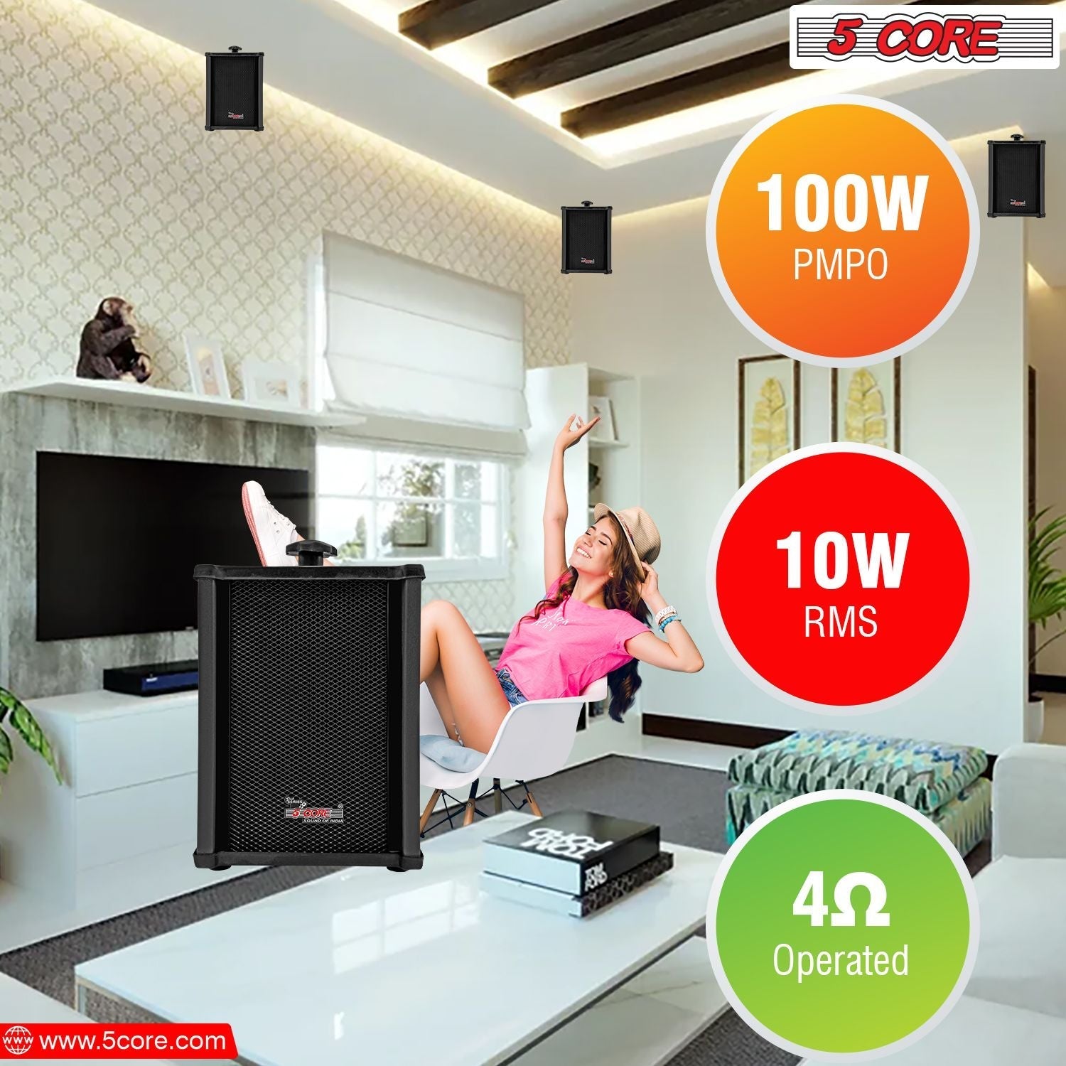 5 CORE Outdoor Speakers Pair Stereo in Wall Speaker 100W Peak Passive Mount Wired Waterproof Patio House Garage Indoor Exterior Audio System Bocinas para Casa - 10T G 2PCS