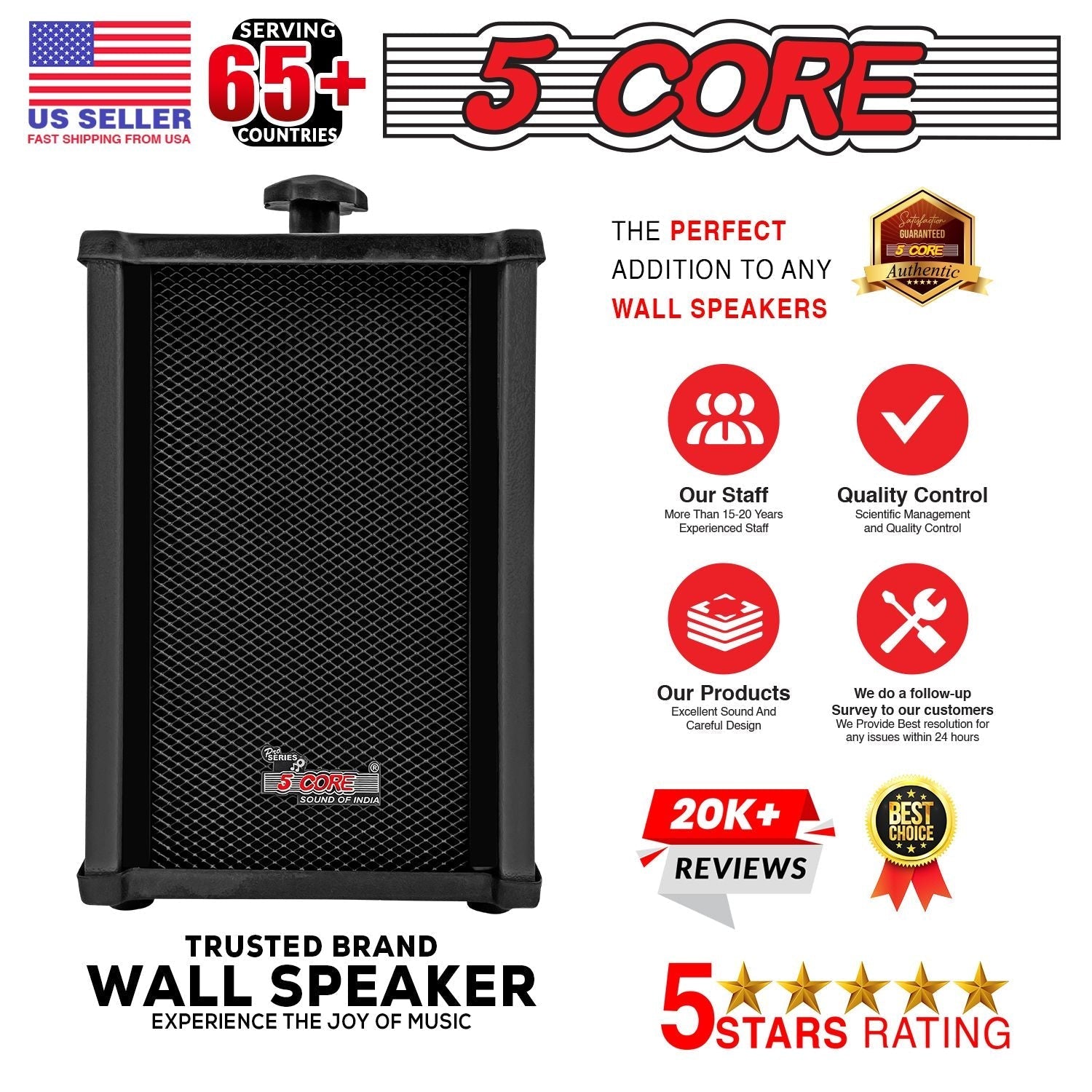 5 CORE Outdoor Speakers Pair Stereo in Wall Speaker 100W Peak Passive Mount Wired Waterproof Patio House Garage Indoor Exterior Audio System Bocinas para Casa - 10T G 2PCS