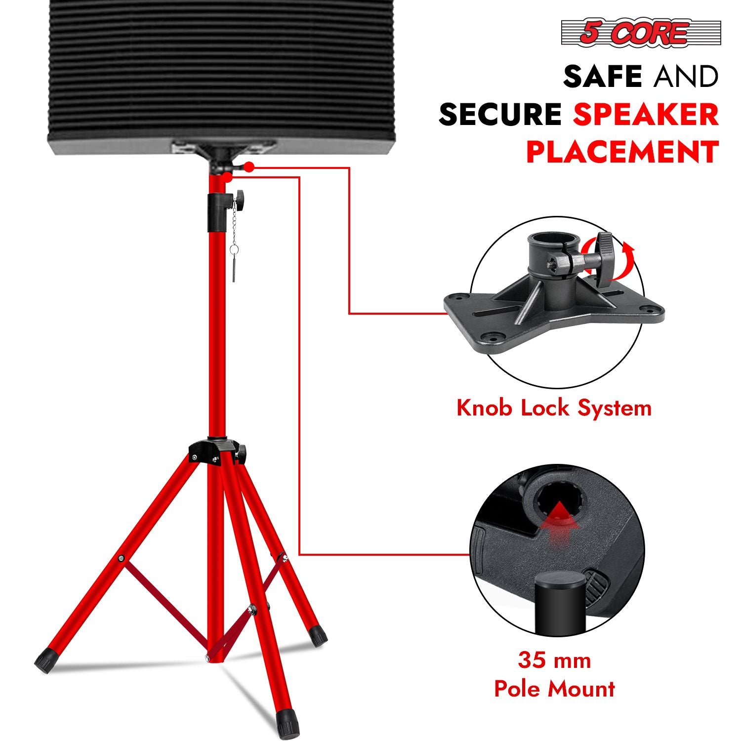 5 Core Speaker Stand 2Pcs Tripod Floor Tall Adjustable Up to 72 Inch DJ Studio Monitor Stands Pole Mount