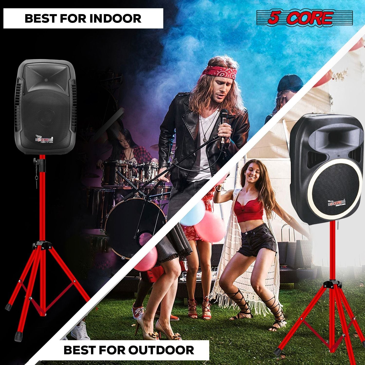 5 Core Speaker Stand 2Pcs Tripod Floor Tall Adjustable Up to 72 Inch DJ Studio Monitor Stands Pole Mount
