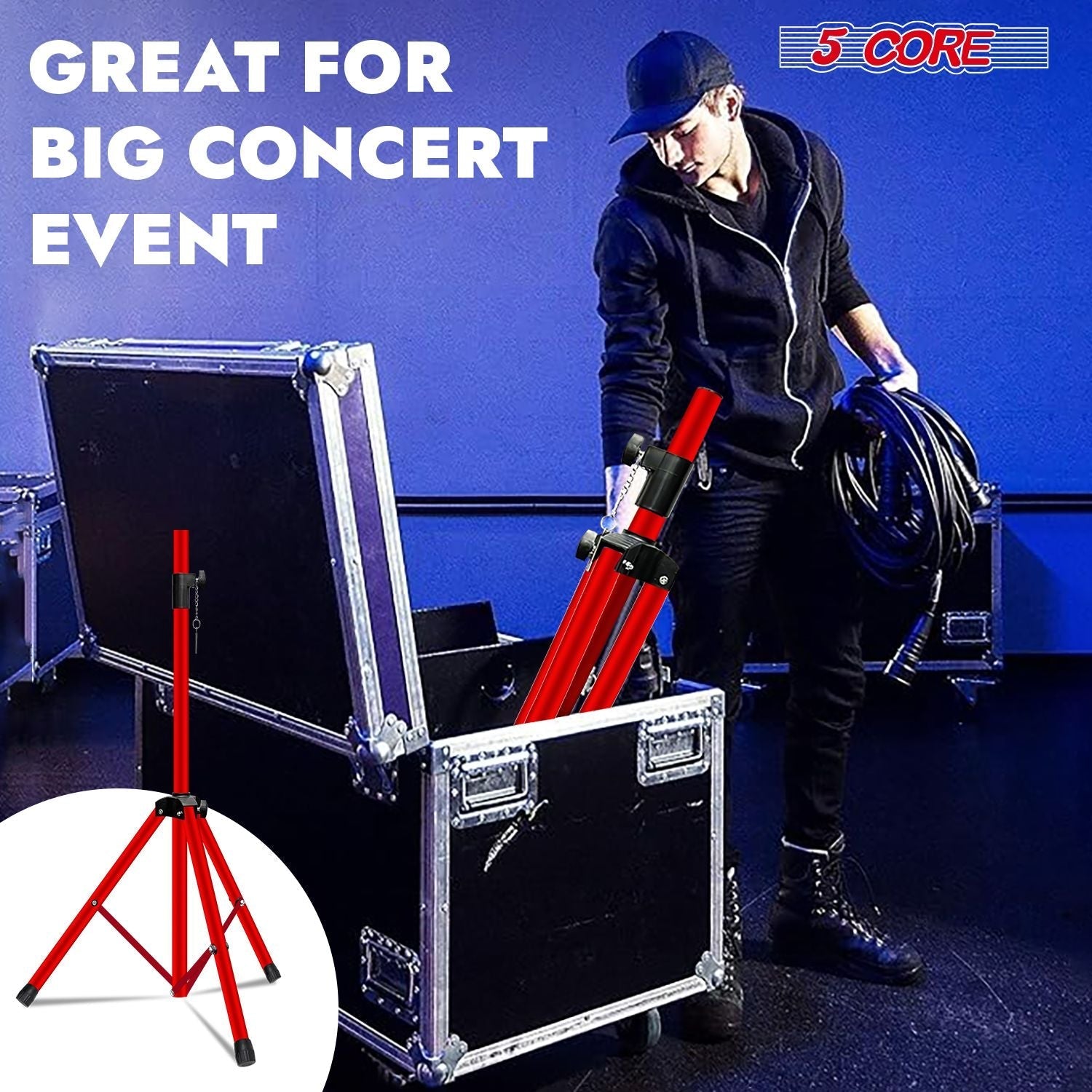 5 Core Speaker Stand 2Pcs Tripod Floor Tall Adjustable Up to 72 Inch DJ Studio Monitor Stands Pole Mount