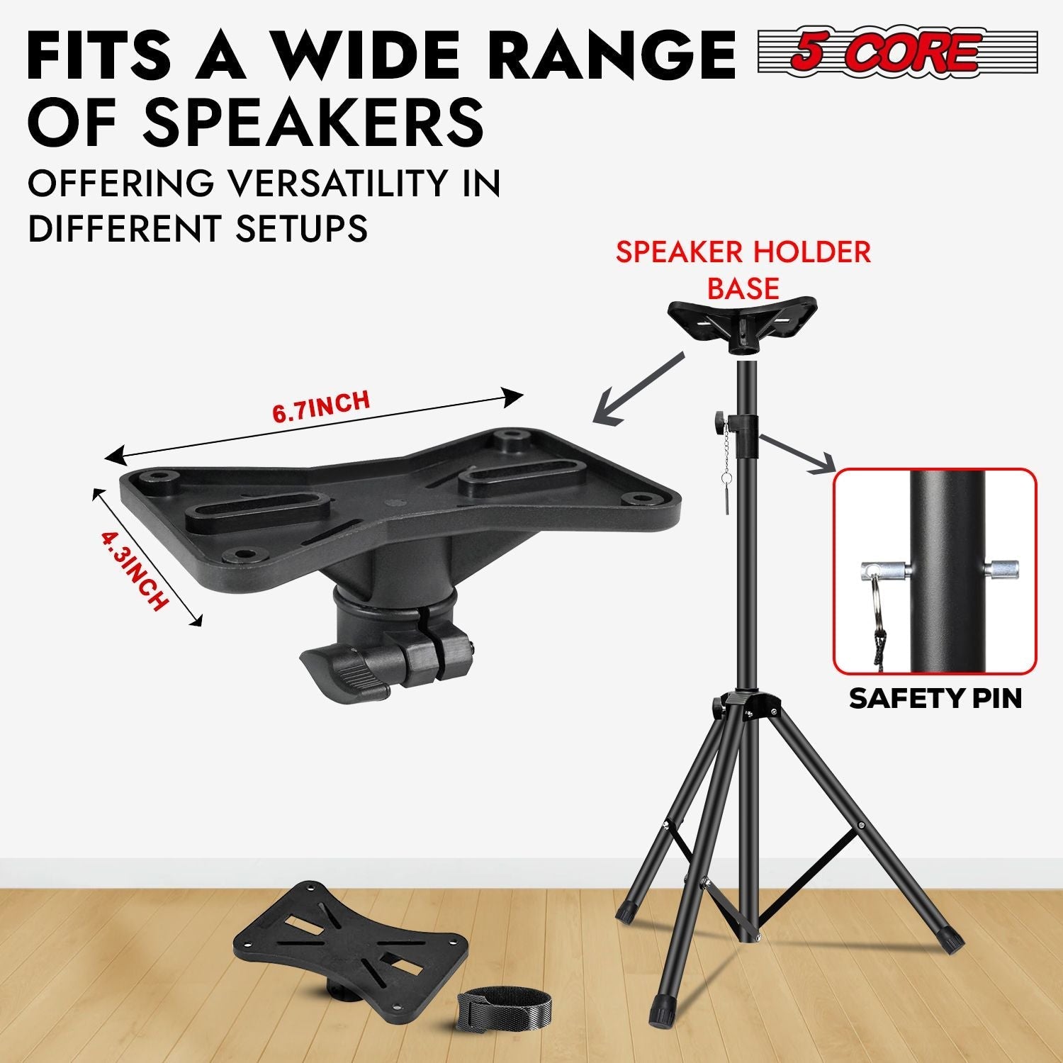 5 Core Speaker Stand 2Pcs Tripod Floor Tall Adjustable Up to 72 Inch DJ Studio Monitor Stands Pole Mount