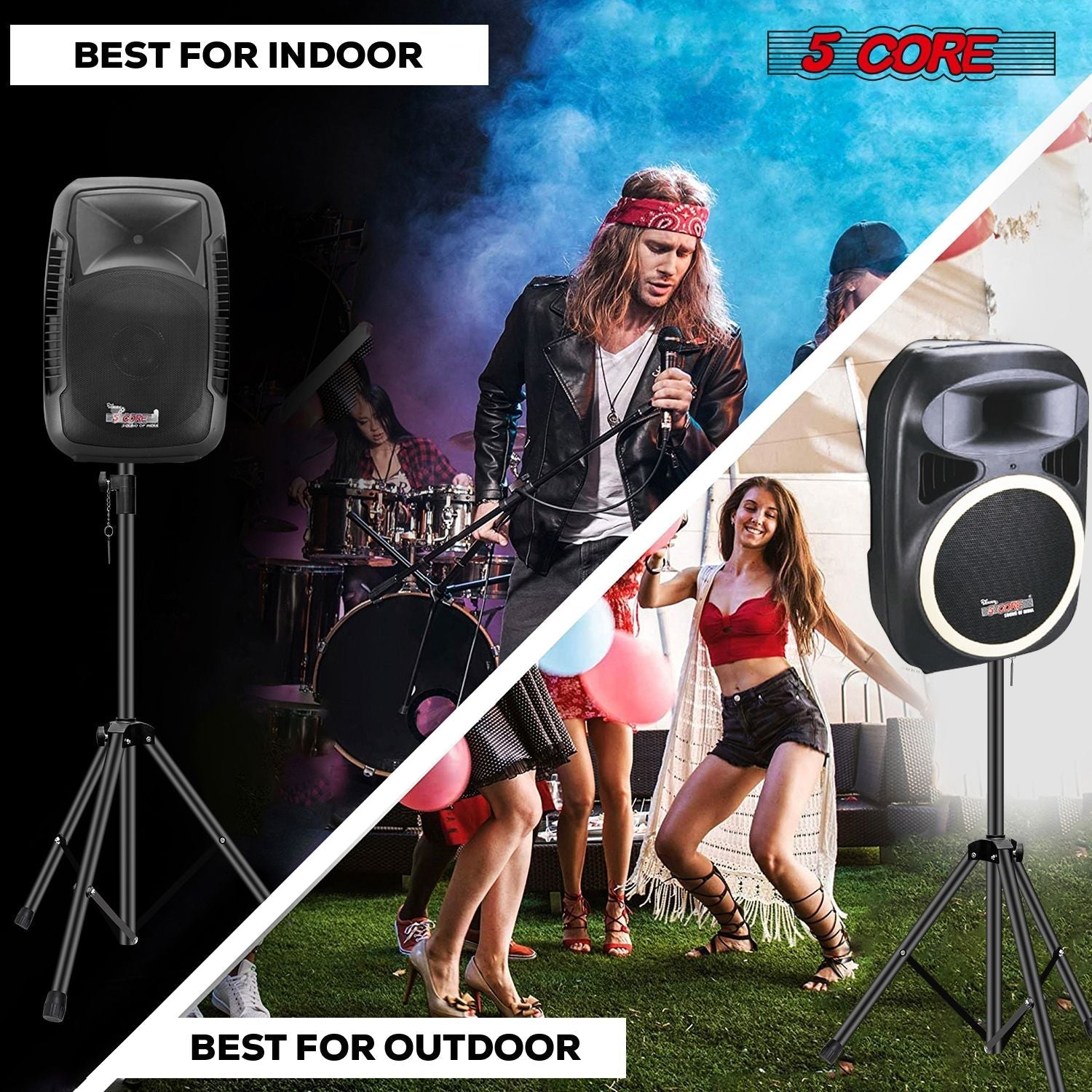 5 Core Speaker Stand 2Pcs Tripod Floor Tall Adjustable Up to 72 Inch DJ Studio Monitor Stands Pole Mount