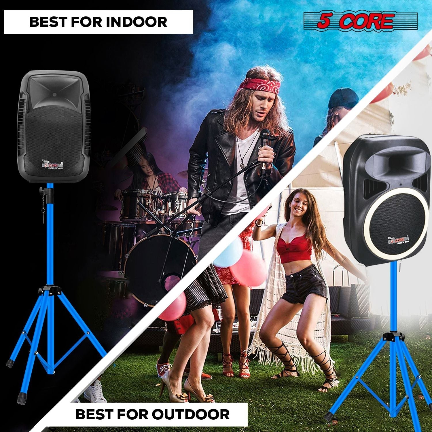 5 Core Speaker Stand 2Pcs Tripod Floor Tall Adjustable Up to 72 Inch DJ Studio Monitor Stands Pole Mount