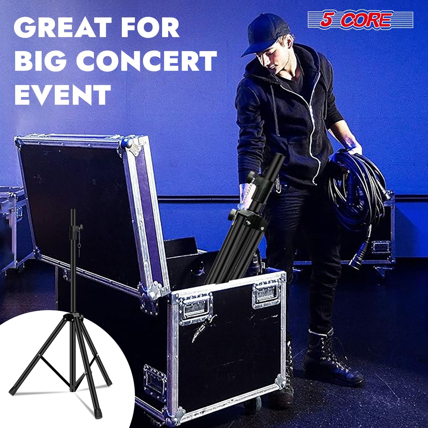 5 Core Speaker Stand 2Pcs Tripod Floor Tall Adjustable Up to 72 Inch DJ Studio Monitor Stands Pole Mount
