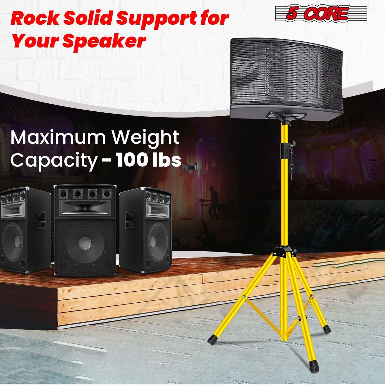 5 Core Speaker Stand 2Pcs Tripod Floor Tall Adjustable Up to 72 Inch DJ Studio Monitor Stands Pole Mount