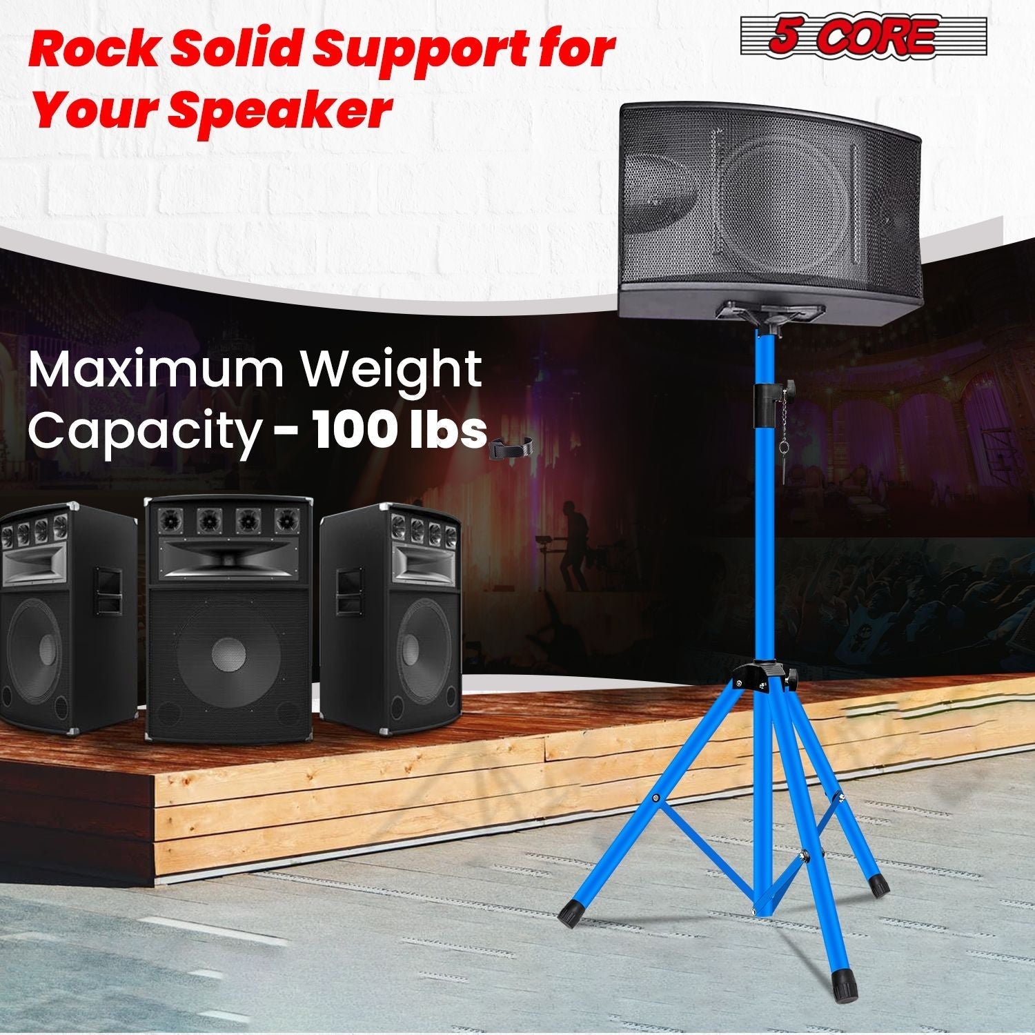 5 Core Speaker Stand 2Pcs Tripod Floor Tall Adjustable Up to 72 Inch DJ Studio Monitor Stands Pole Mount