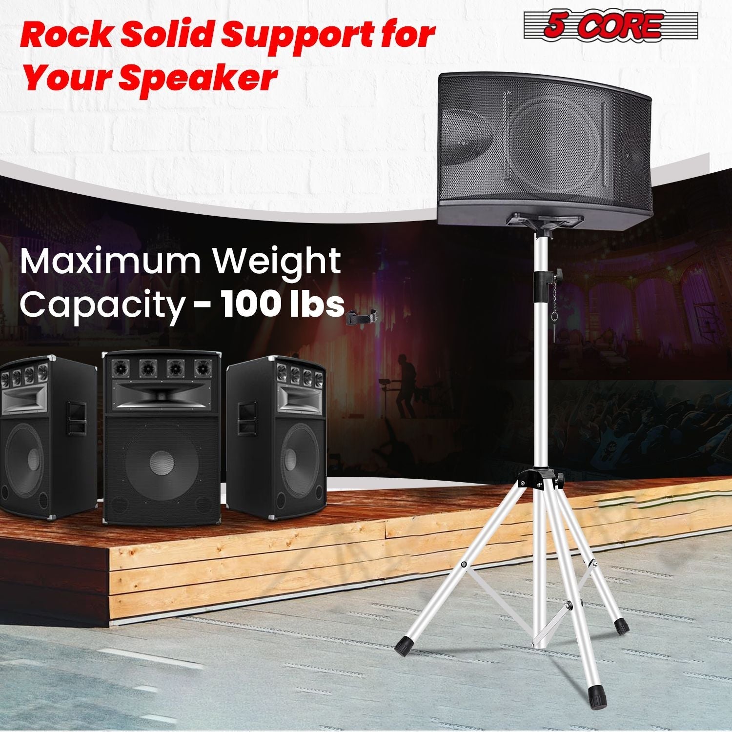 5 Core Speaker Stand 2Pcs Tripod Floor Tall Adjustable Up to 72 Inch DJ Studio Monitor Stands Pole Mount