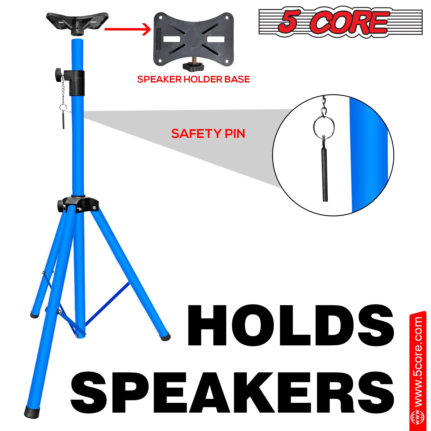 5 Core Speaker Stand Tripod Floor Tall Adjustable Up to 72 Inch DJ Studio Monitor Stands Pole Mount - SS ECO 1PK WOB
