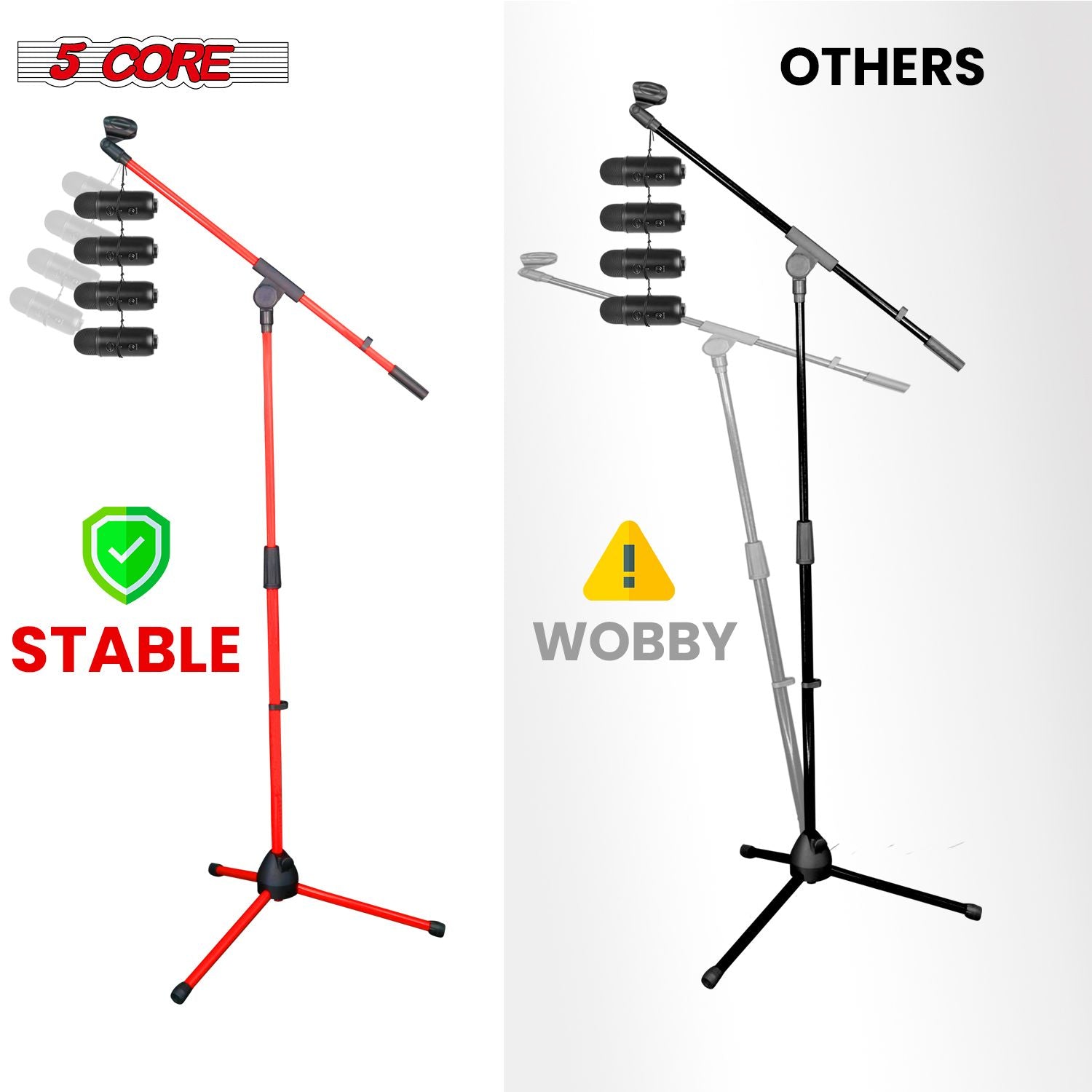 5 Core Tripod Mic Stand Floor 2Pcs Adjustable 18 to 72 Inches Sturdy Boom Arm Holder Microphone Stands Pedestal Para Microfono for Singing