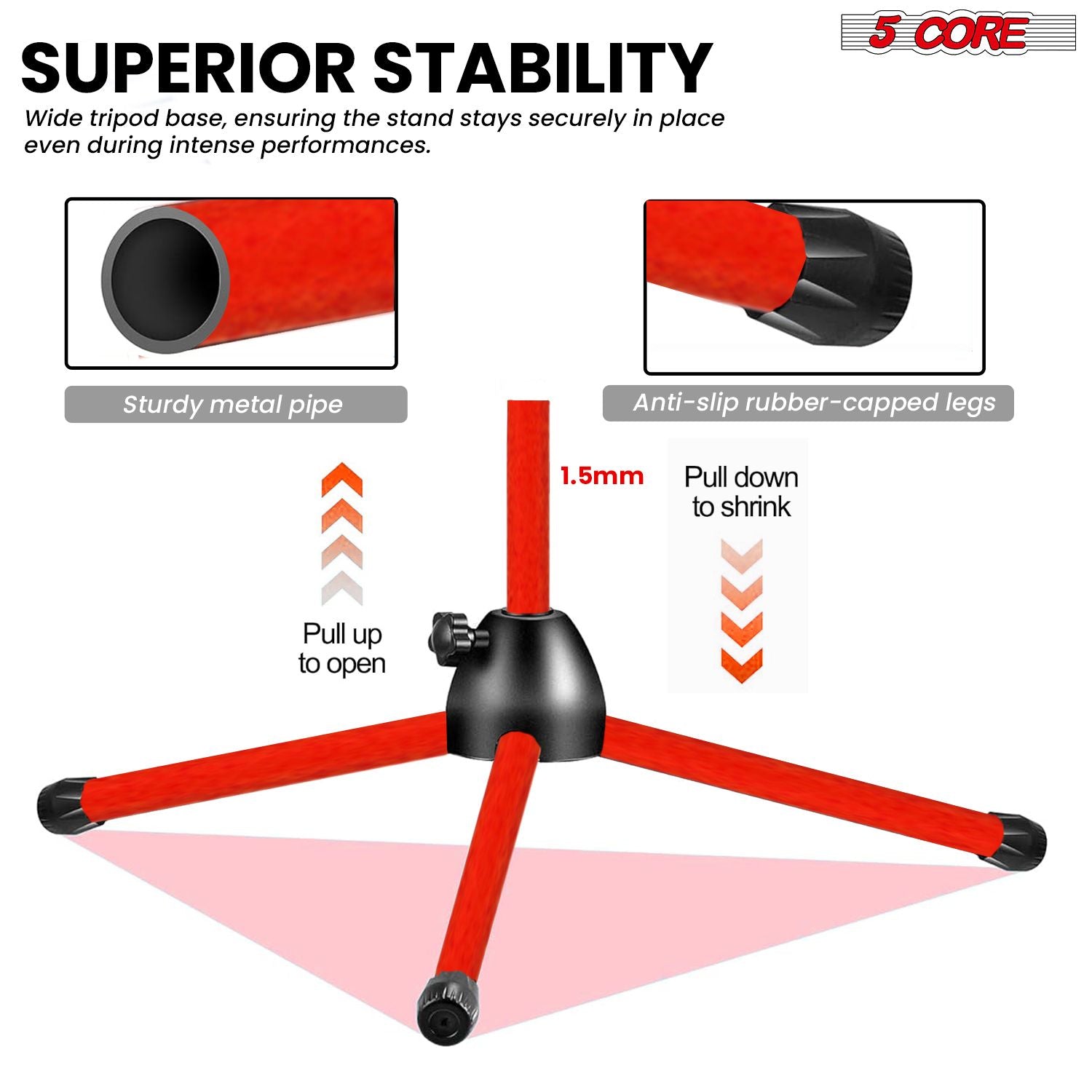 5 Core Tripod Mic Stand Floor 2Pcs Adjustable 18 to 72 Inches Sturdy Boom Arm Holder Microphone Stands Pedestal Para Microfono for Singing