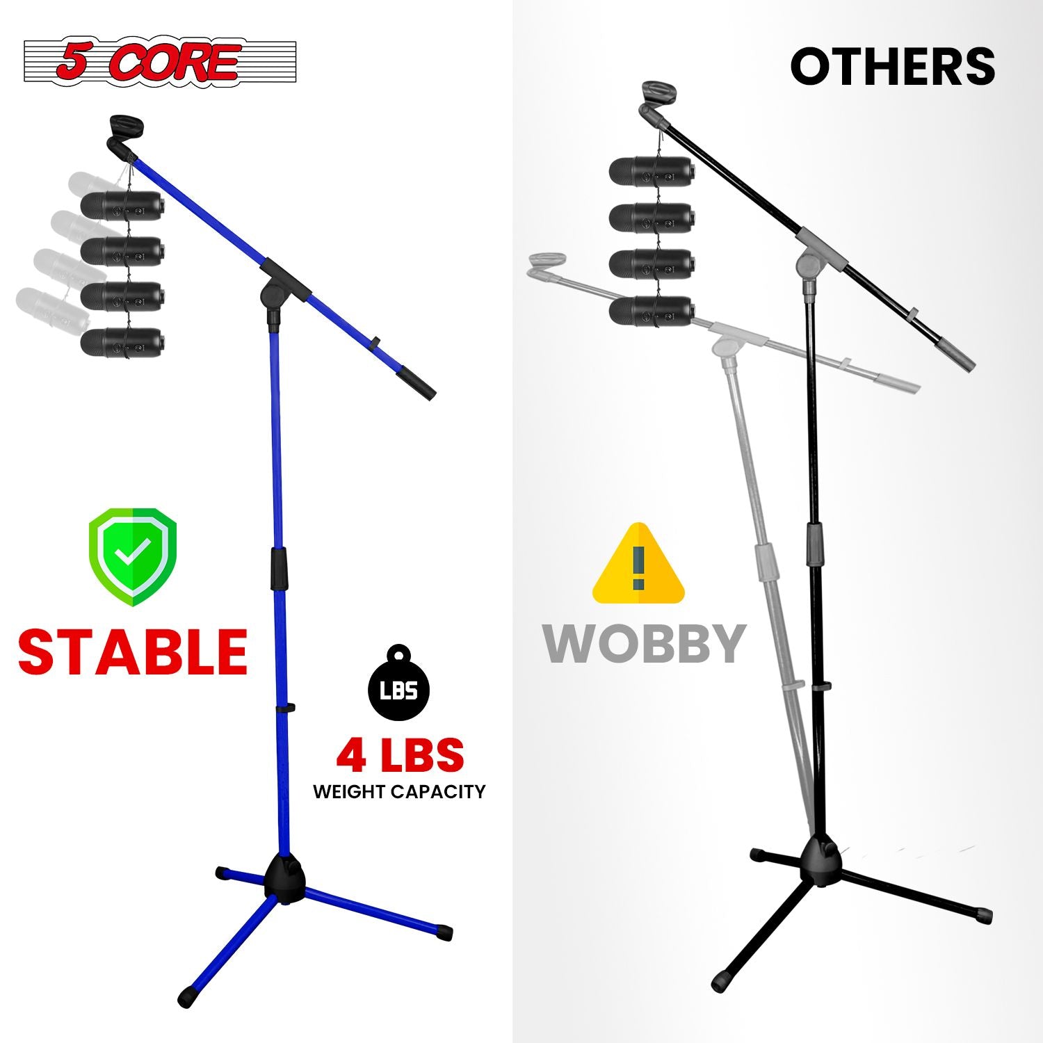 5 Core Tripod Mic Stand Floor 2Pcs Adjustable 18 to 72 Inches Sturdy Boom Arm Holder Microphone Stands Pedestal Para Microfono for Singing