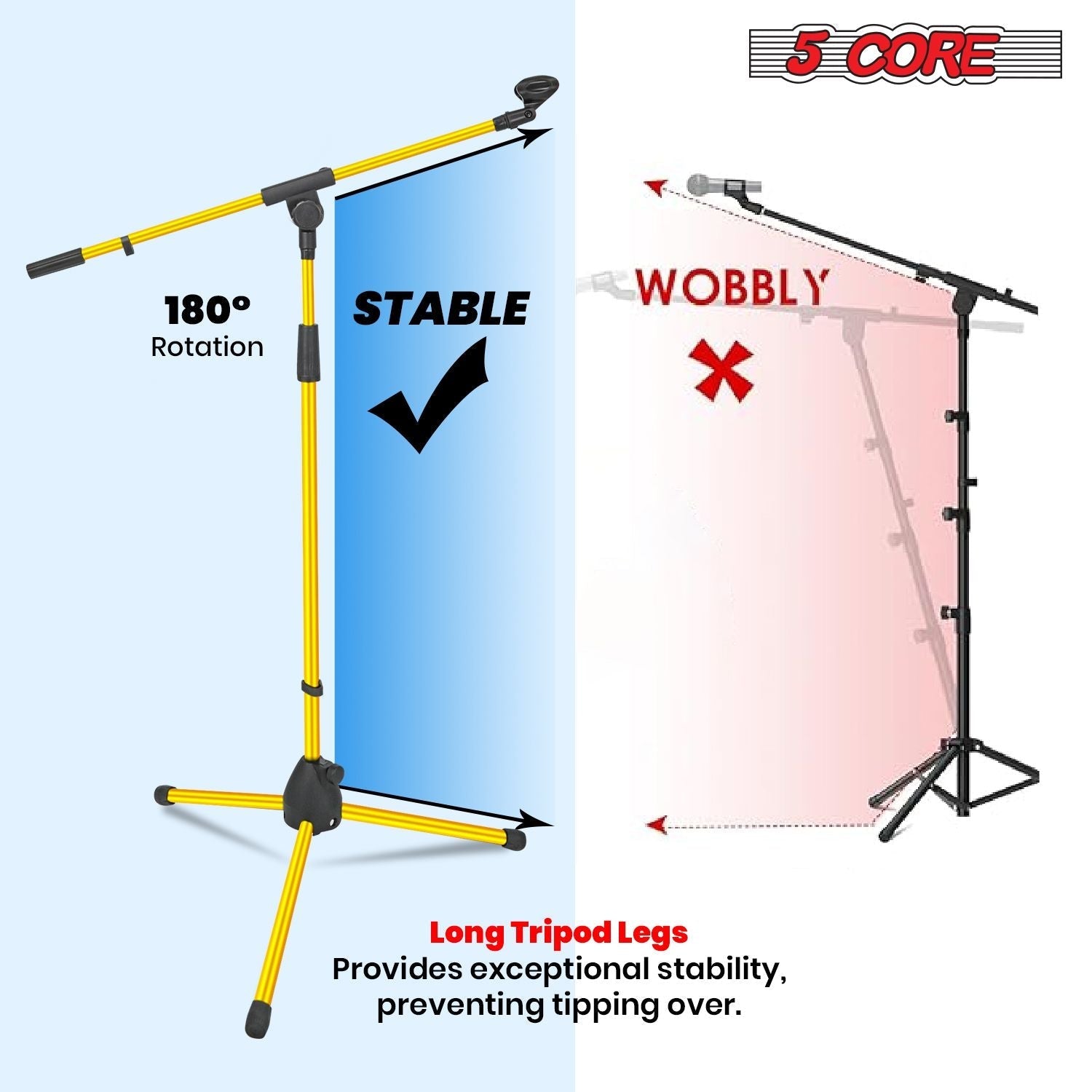 5 Core Tripod Mic Stand Floor 2Pcs Adjustable 18 to 72 Inches Sturdy Boom Arm Holder Microphone Stands Pedestal Para Microfono for Singing