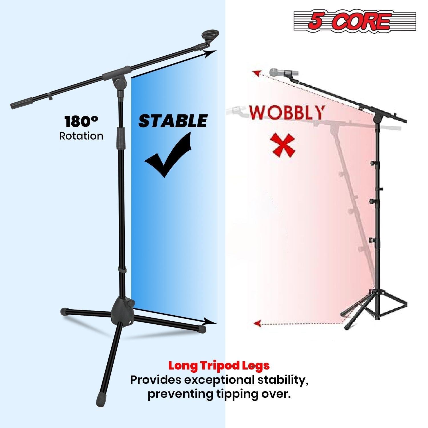 5 Core Tripod Mic Stand Floor 2Pcs Adjustable 18 to 72 Inches Sturdy Boom Arm Holder Microphone Stands Pedestal Para Microfono for Singing