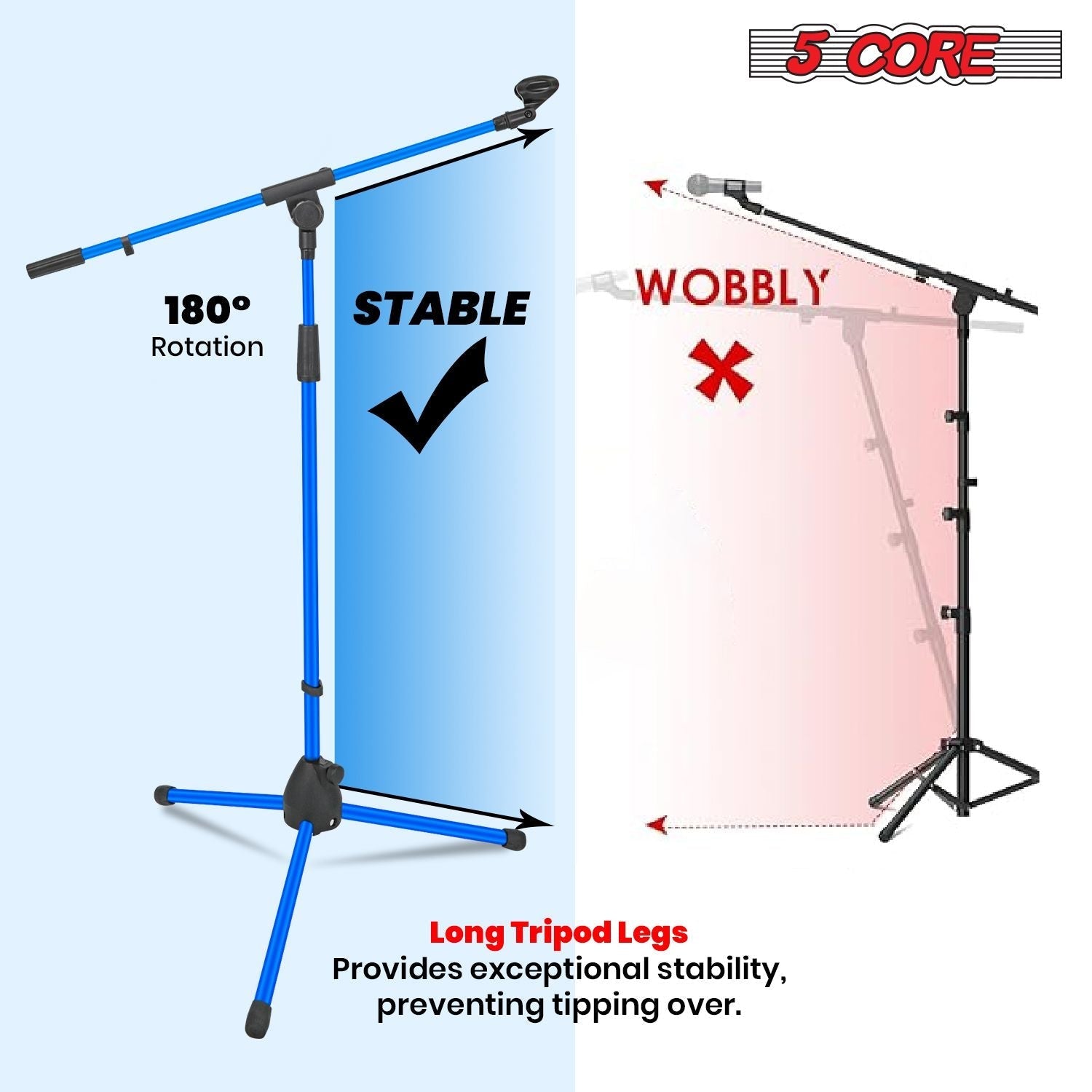 5 Core Tripod Mic Stand Floor 4Pcs Adjustable 18 to 72 Inches Sturdy Boom Arm Holder Microphone Stands Pedestal Para Microfono for Singing