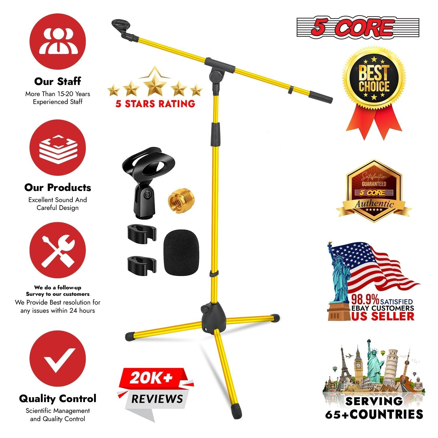 5 Core Tripod Mic Stand Floor 4Pcs Adjustable 18 to 72 Inches Sturdy Boom Arm Holder Microphone Stands Pedestal Para Microfono for Singing