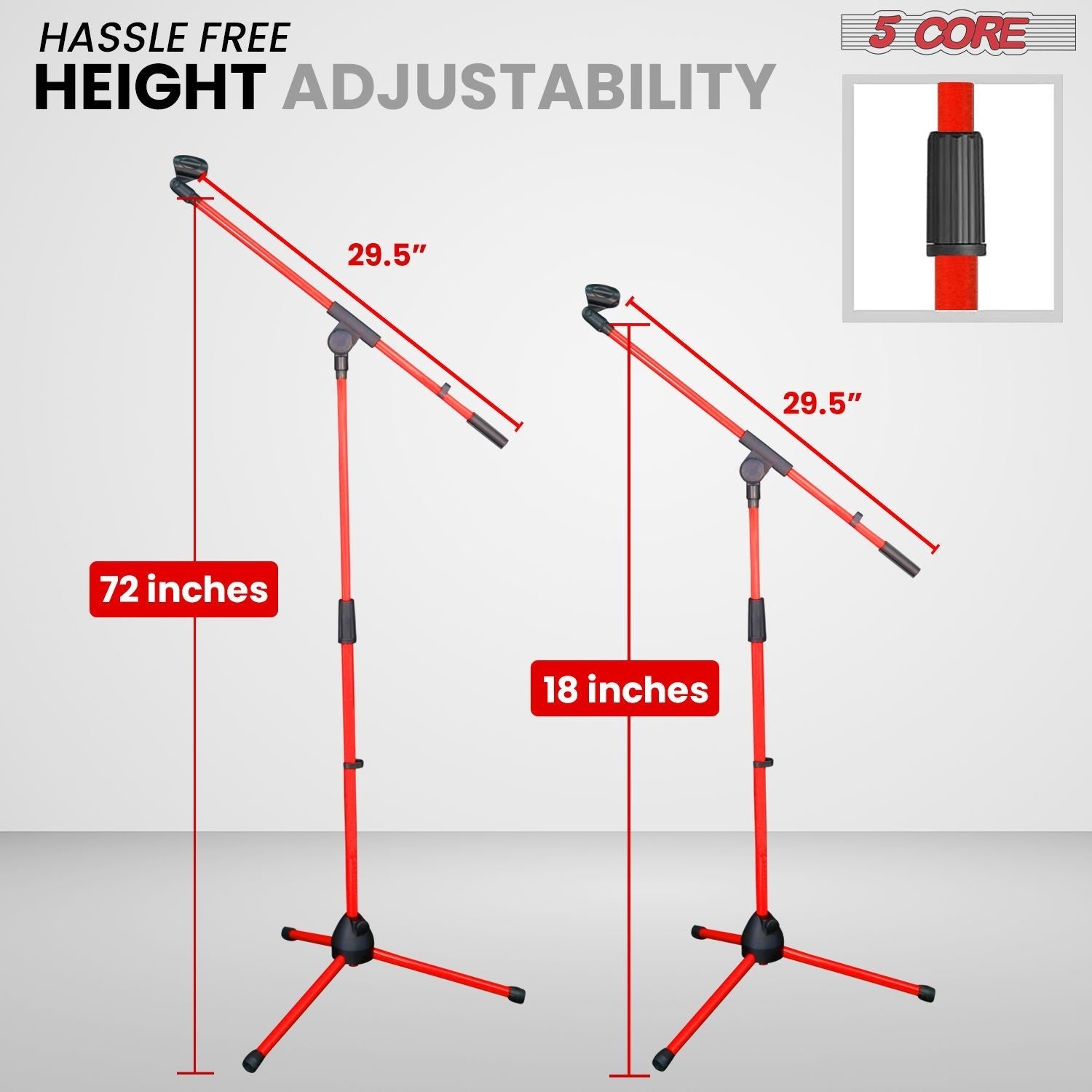 5 Core Tripod Mic Stand Floor 4Pcs Adjustable 18 to 72 Inches Sturdy Boom Arm Holder Microphone Stands Pedestal Para Microfono for Singing