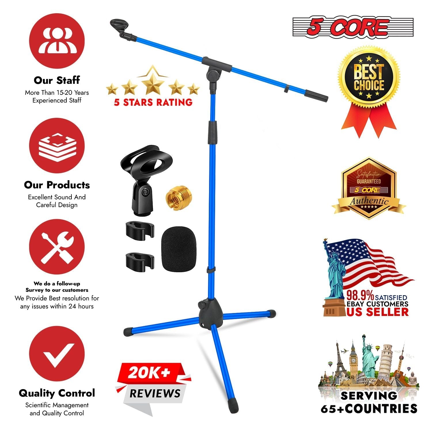 5 Core Tripod Mic Stand Floor 4Pcs Adjustable 18 to 72 Inches Sturdy Boom Arm Holder Microphone Stands Pedestal Para Microfono for Singing