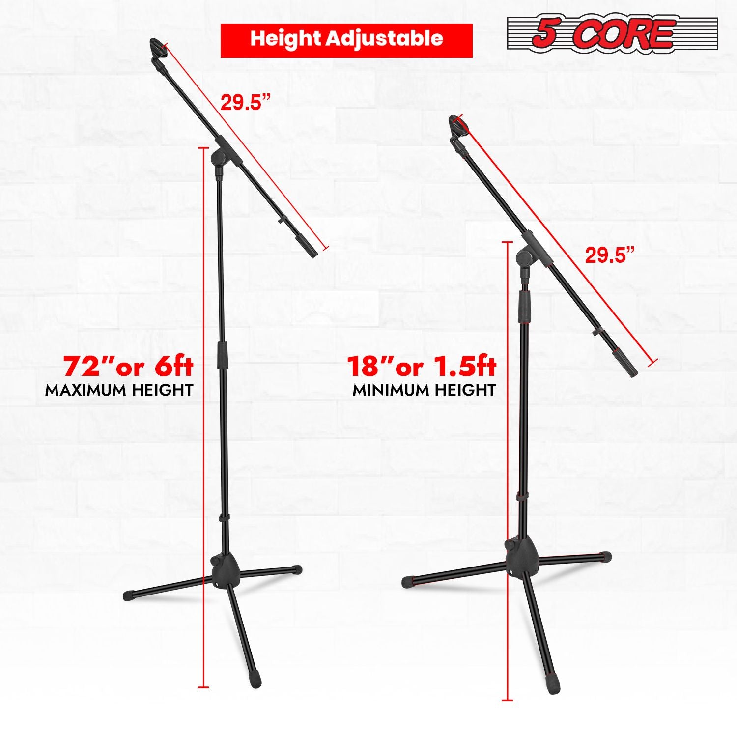 5 Core Tripod Mic Stand Floor 4Pcs Adjustable 18 to 72 Inches Sturdy Boom Arm Holder Microphone Stands Pedestal Para Microfono for Singing