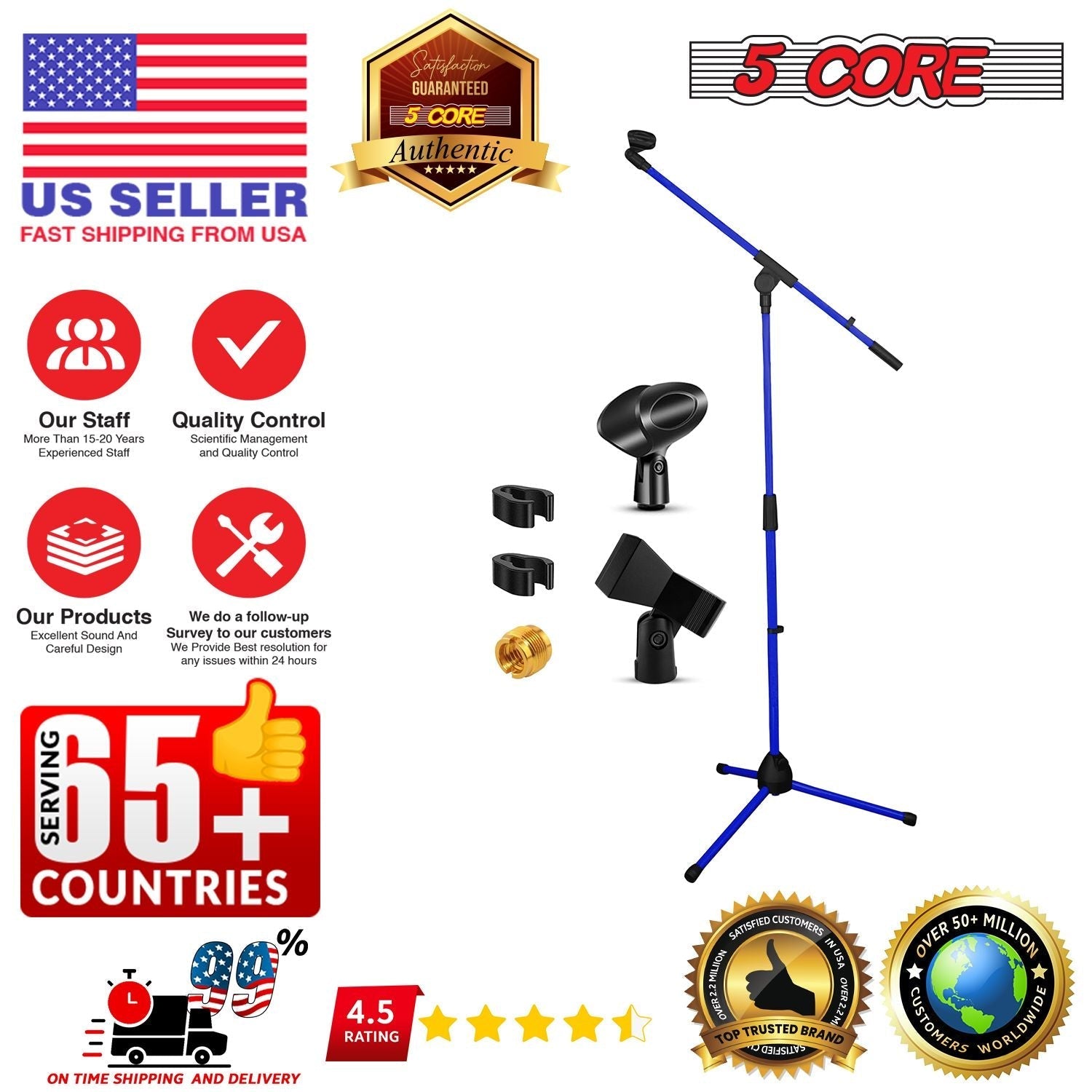 5 Core Tripod Mic Stand Floor 4Pcs Adjustable 18 to 72 Inches Sturdy Boom Arm Holder Microphone Stands Pedestal Para Microfono for Singing