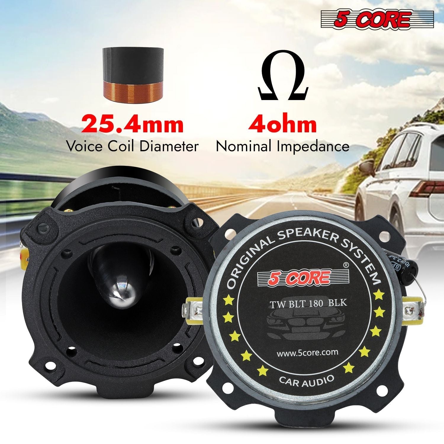 5 Core Tweeters Speakers Car Audio Pair 600W Combined Peak 4 Ohm 3.5 Inch Aluminum Super Bullet Tuiters Para Sonido Para Carro - TW BLT 180 BLK PAIR