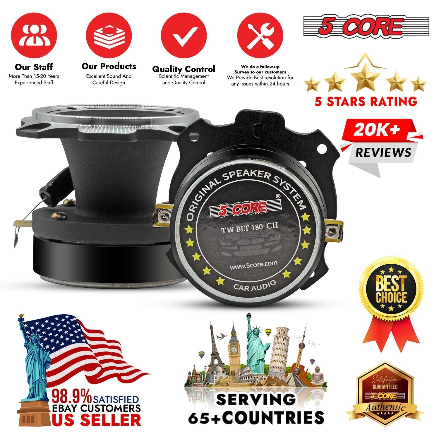 5 Core Tweeters Speakers Car Audio Pair 600W Combined Peak 4 Ohm 3.5 Inch Aluminum Super Bullet Tuiters Para Sonido Para Carro - TW BLT 180 CH PAIR